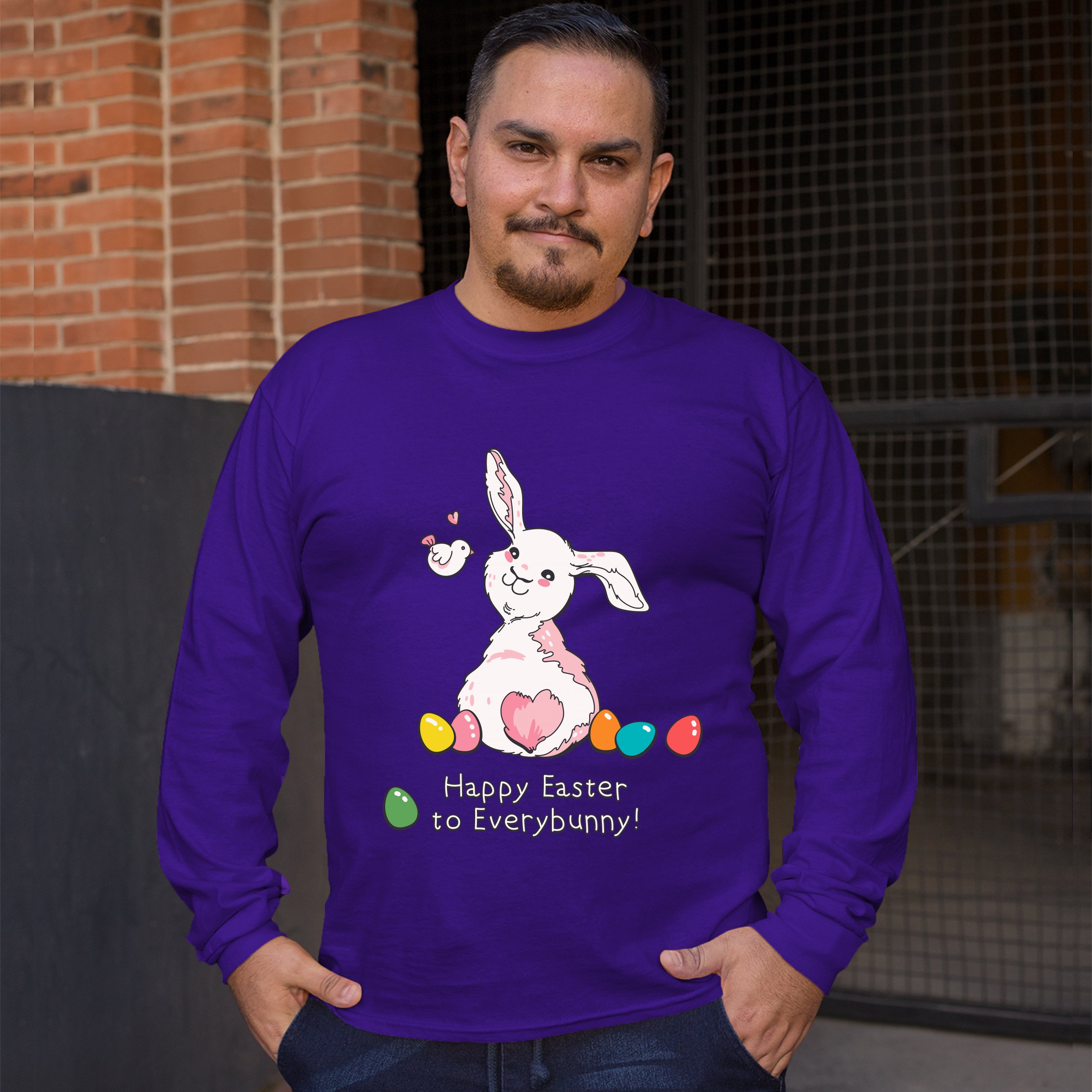 Happy Easter to Everybunny Long Sleeve T-shirt Cute Easter Bunny Rabbit - Picture 32 of 84