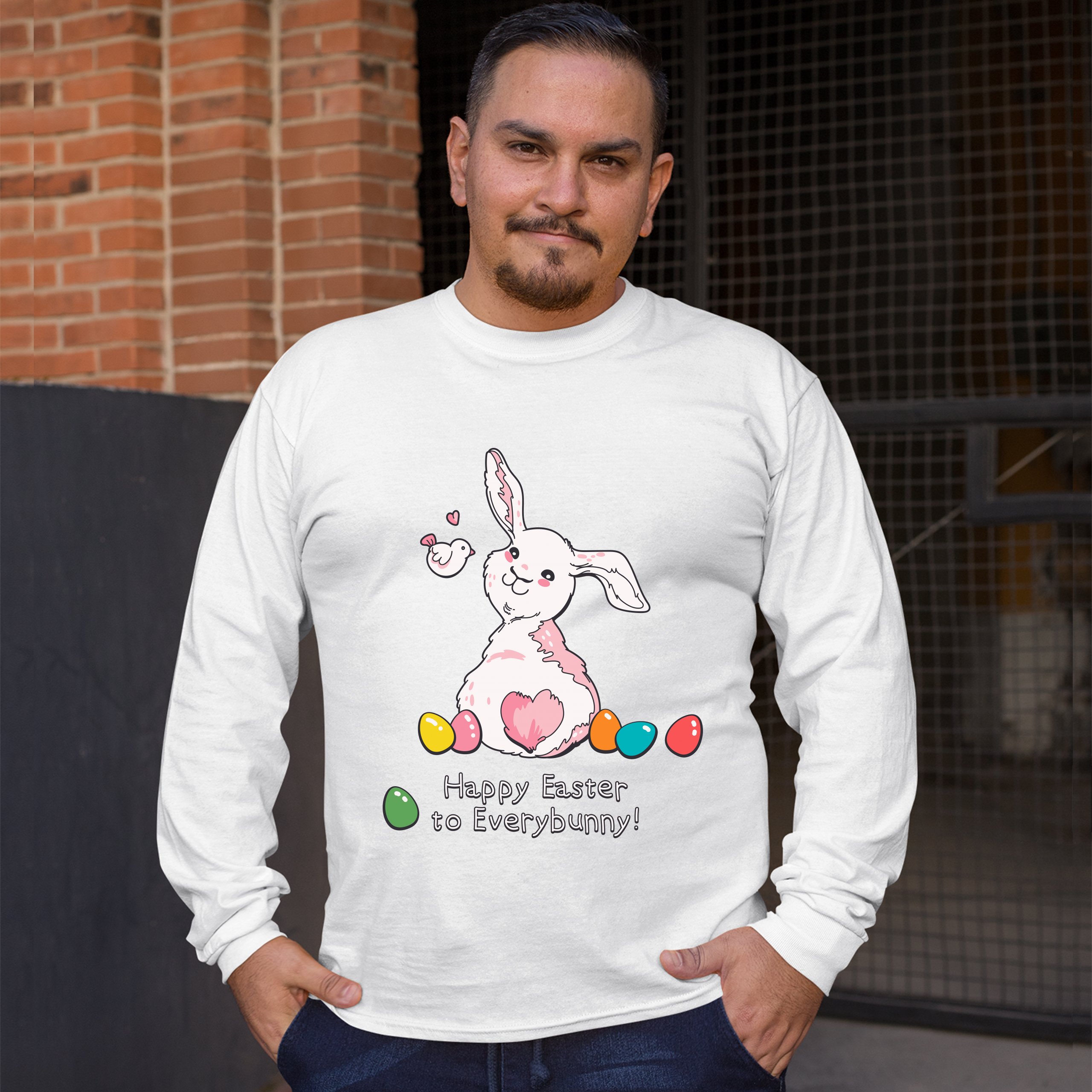 Happy Easter to Everybunny Long Sleeve T-shirt Cute Easter Bunny Rabbit - Picture 11 of 84