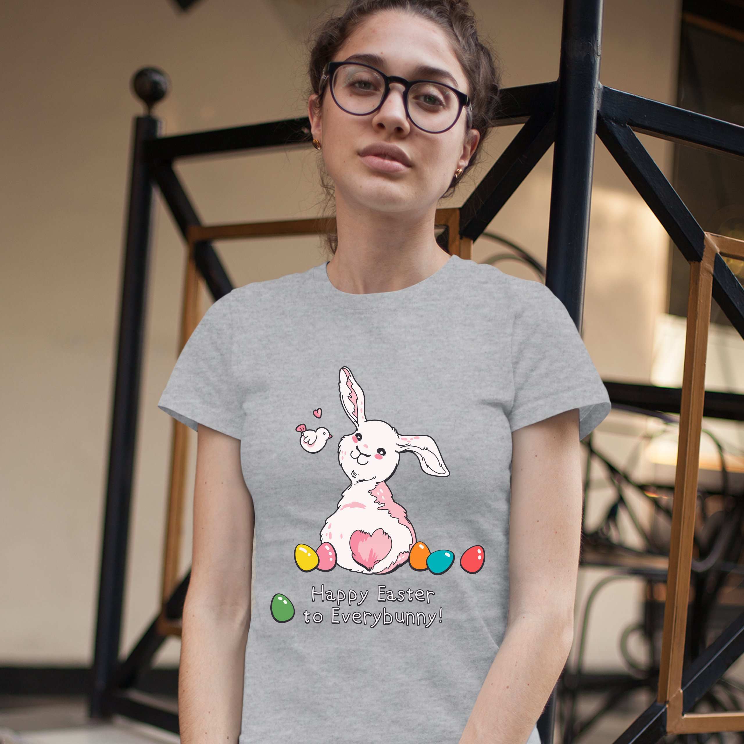 Happy Easter to Everybunny T-Shirt Cute Easter Bunny Rabbit Women's Tee - Picture 25 of 49