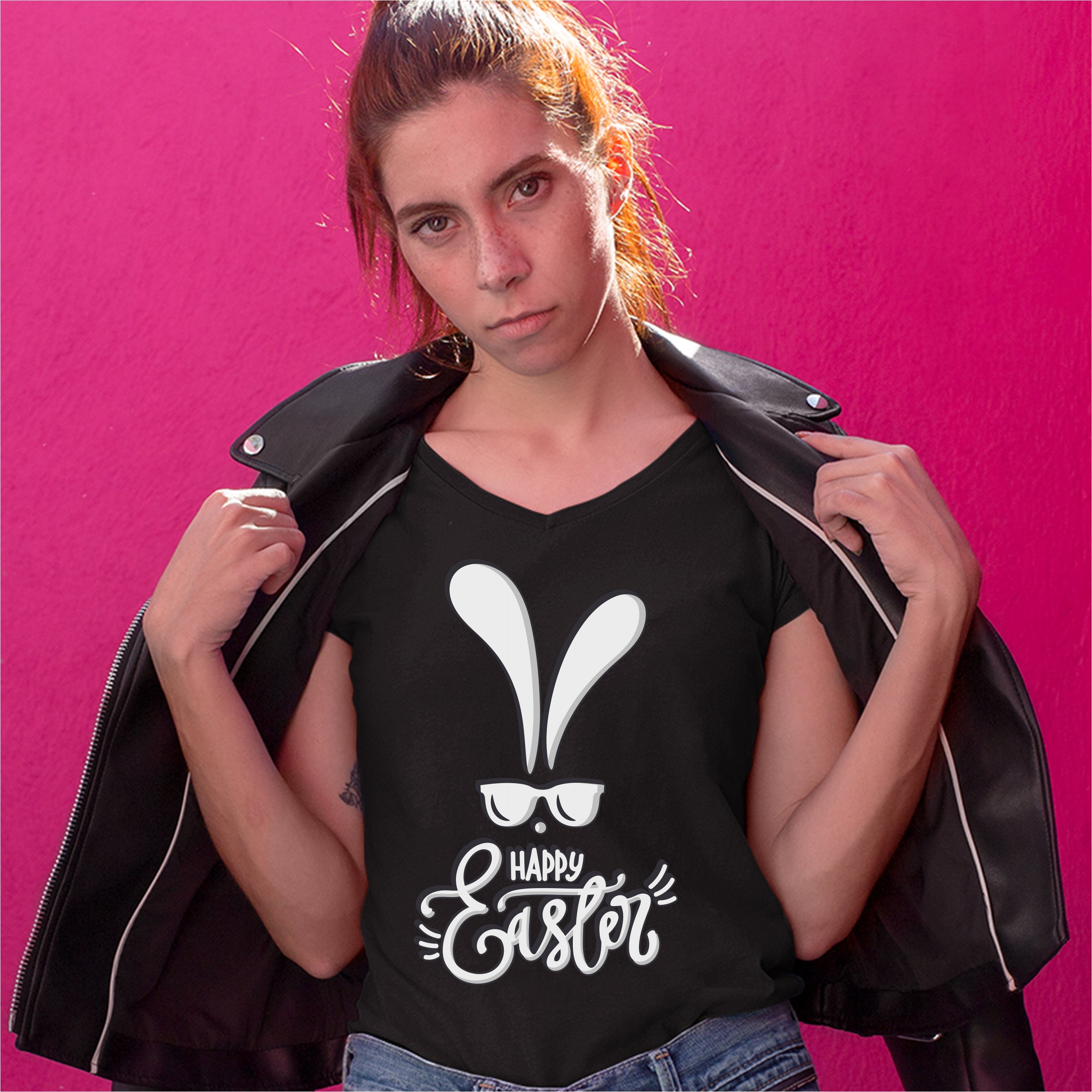 Happy Easter Bunny Ears Women's V-Neck T-shirt Religious Jesus Christ Tee - Picture 11 of 77