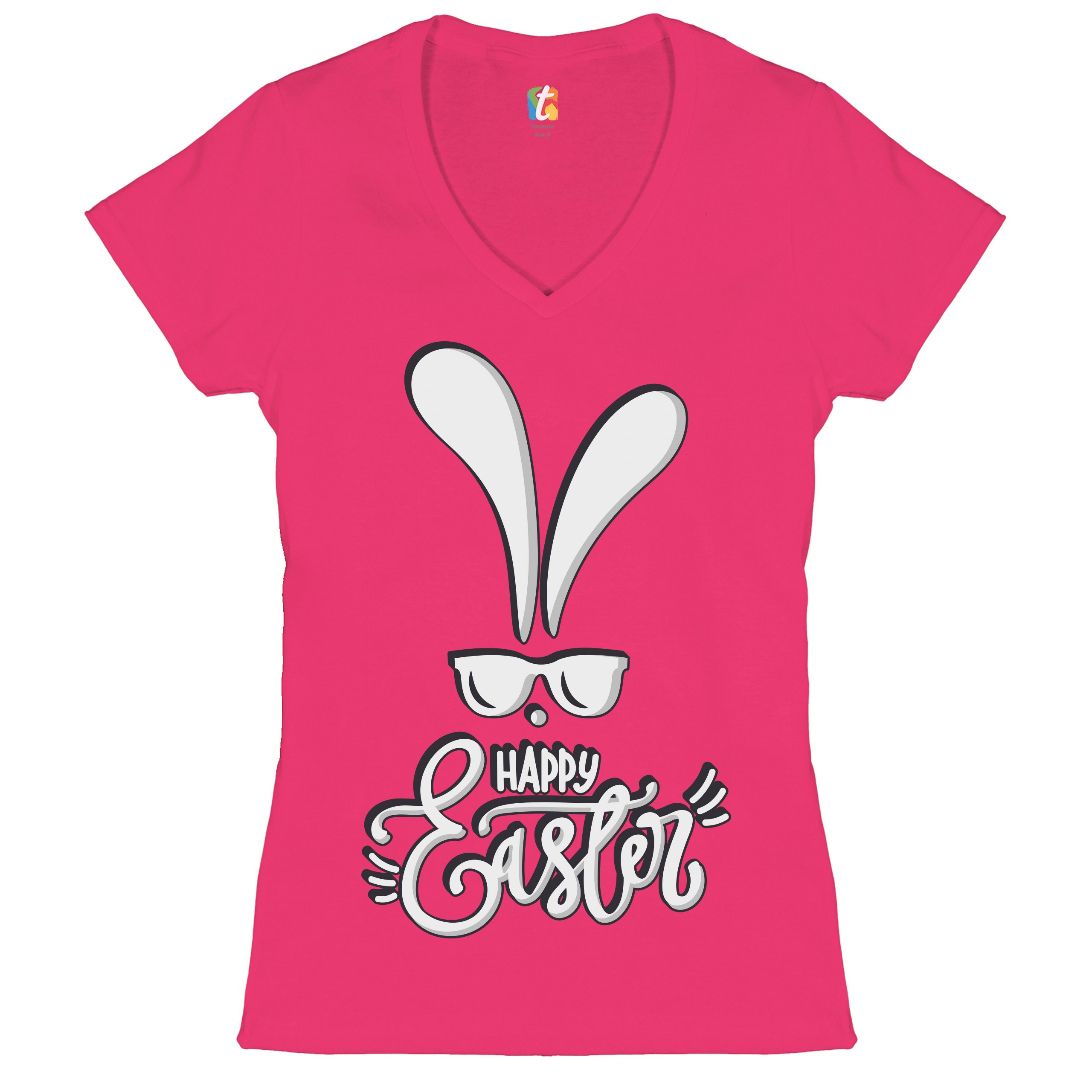 Happy Easter Bunny Ears Women's V-Neck T-shirt Religious Jesus Christ Tee - Picture 64 of 77