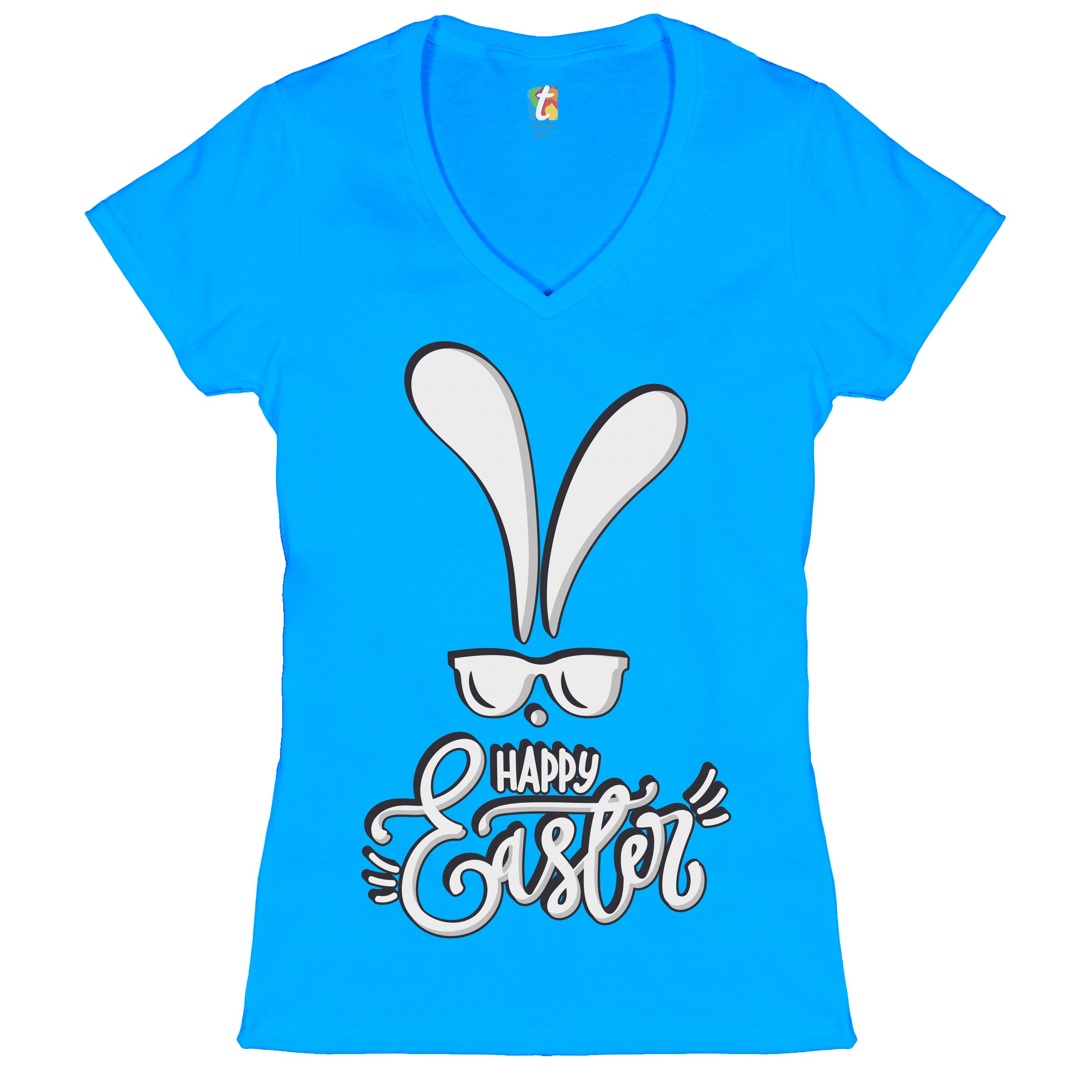 Happy Easter Bunny Ears Women's V-Neck T-shirt Religious Jesus Christ Tee - Picture 71 of 77