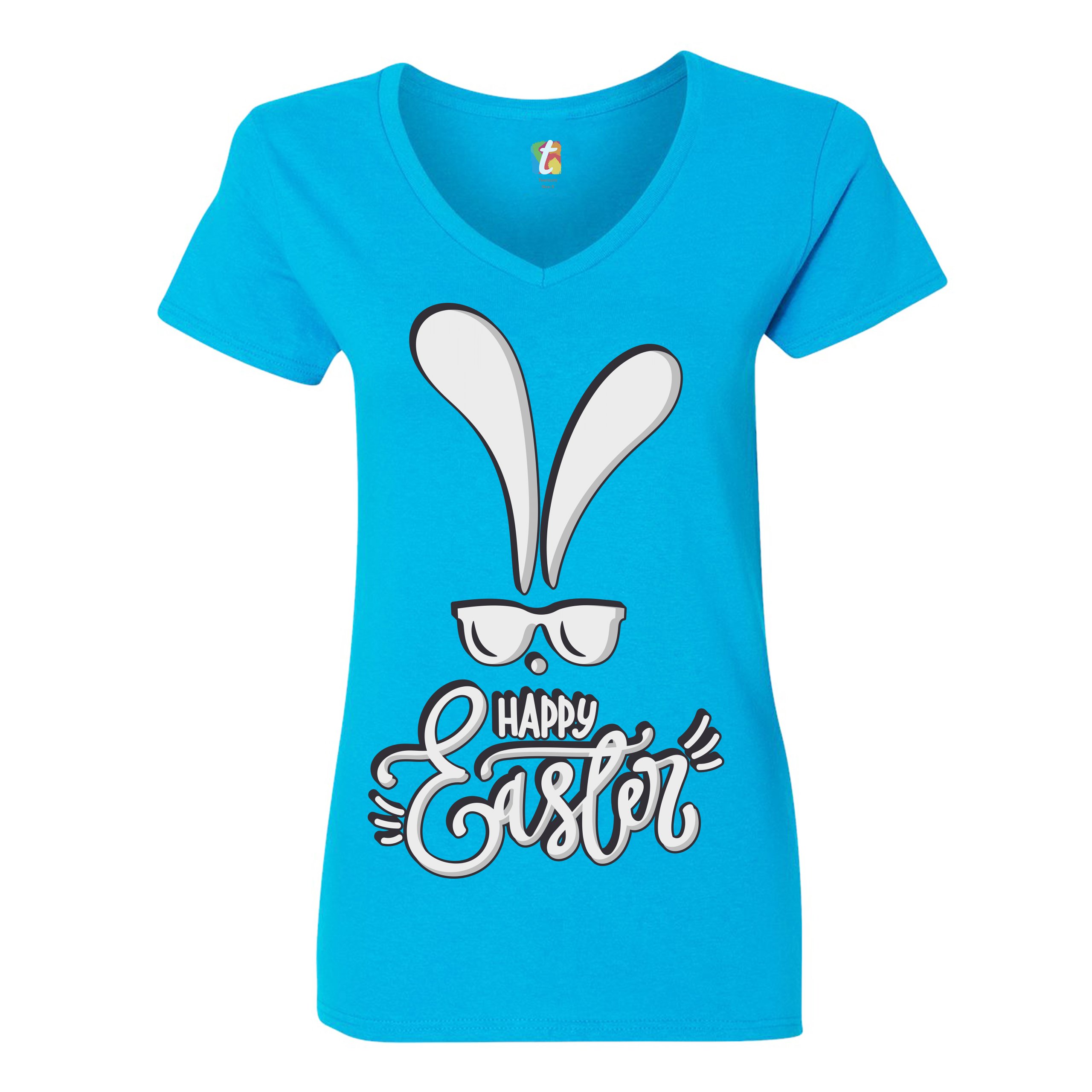 Happy Easter Bunny Ears Women's V-Neck T-shirt Religious Jesus Christ Tee - Picture 72 of 77