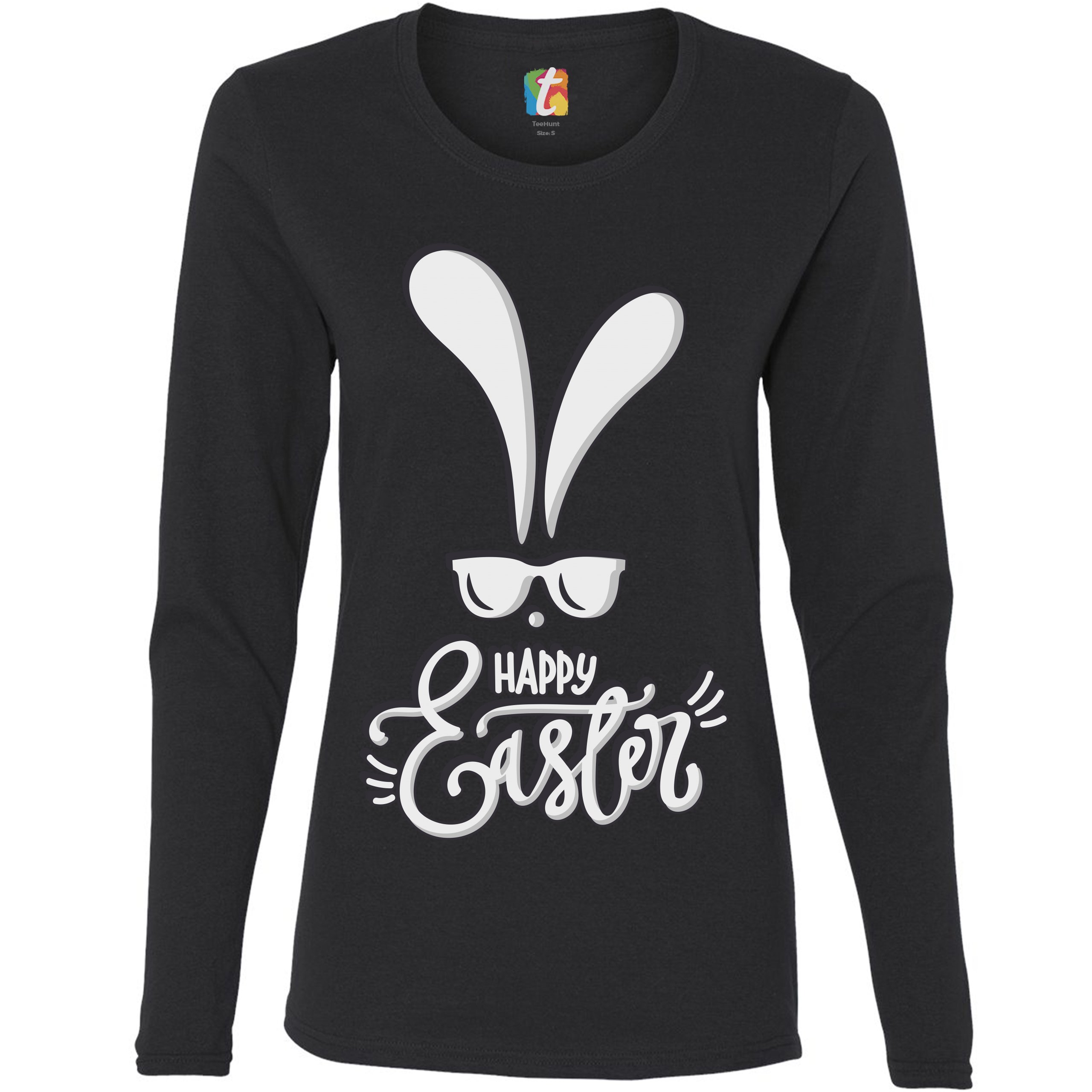 Happy Easter Bunny Ears Women's Long Sleeve T-shirt Religious Jesus Christ - Picture 9 of 56