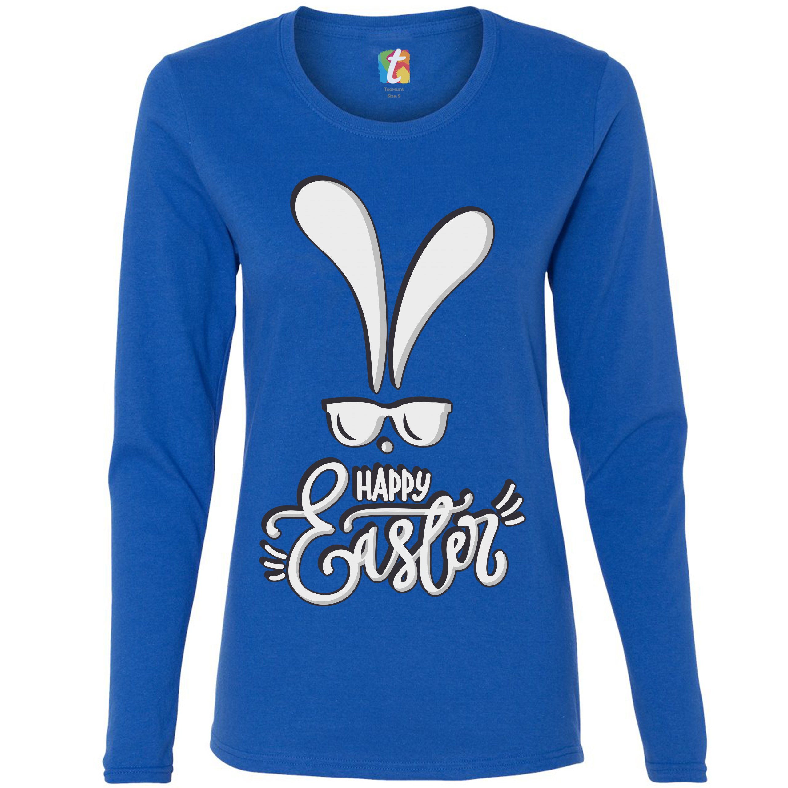 Happy Easter Bunny Ears Women's Long Sleeve T-shirt Religious Jesus Christ - Picture 44 of 56