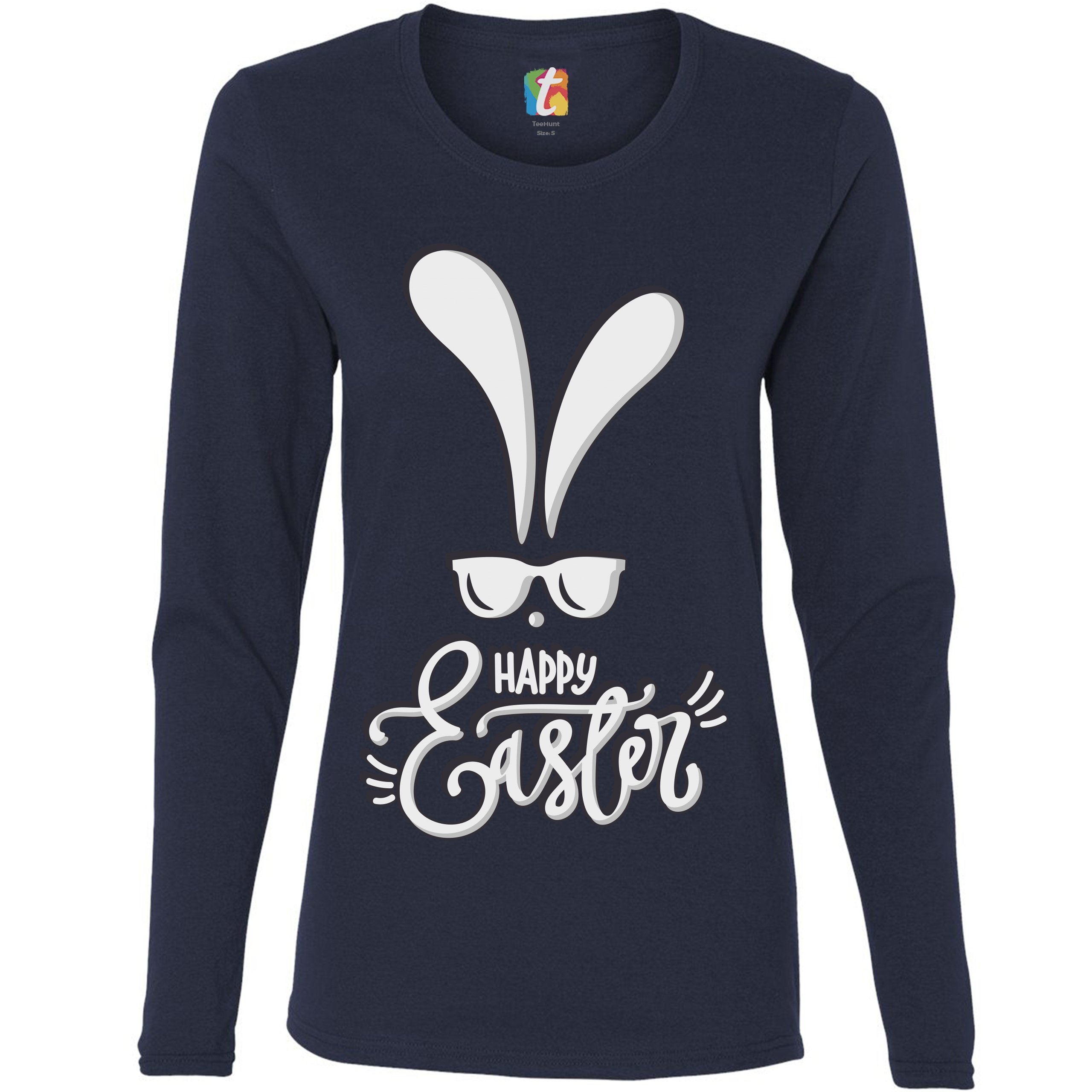 Happy Easter Bunny Ears Women's Long Sleeve T-shirt Religious Jesus Christ - Picture 37 of 56