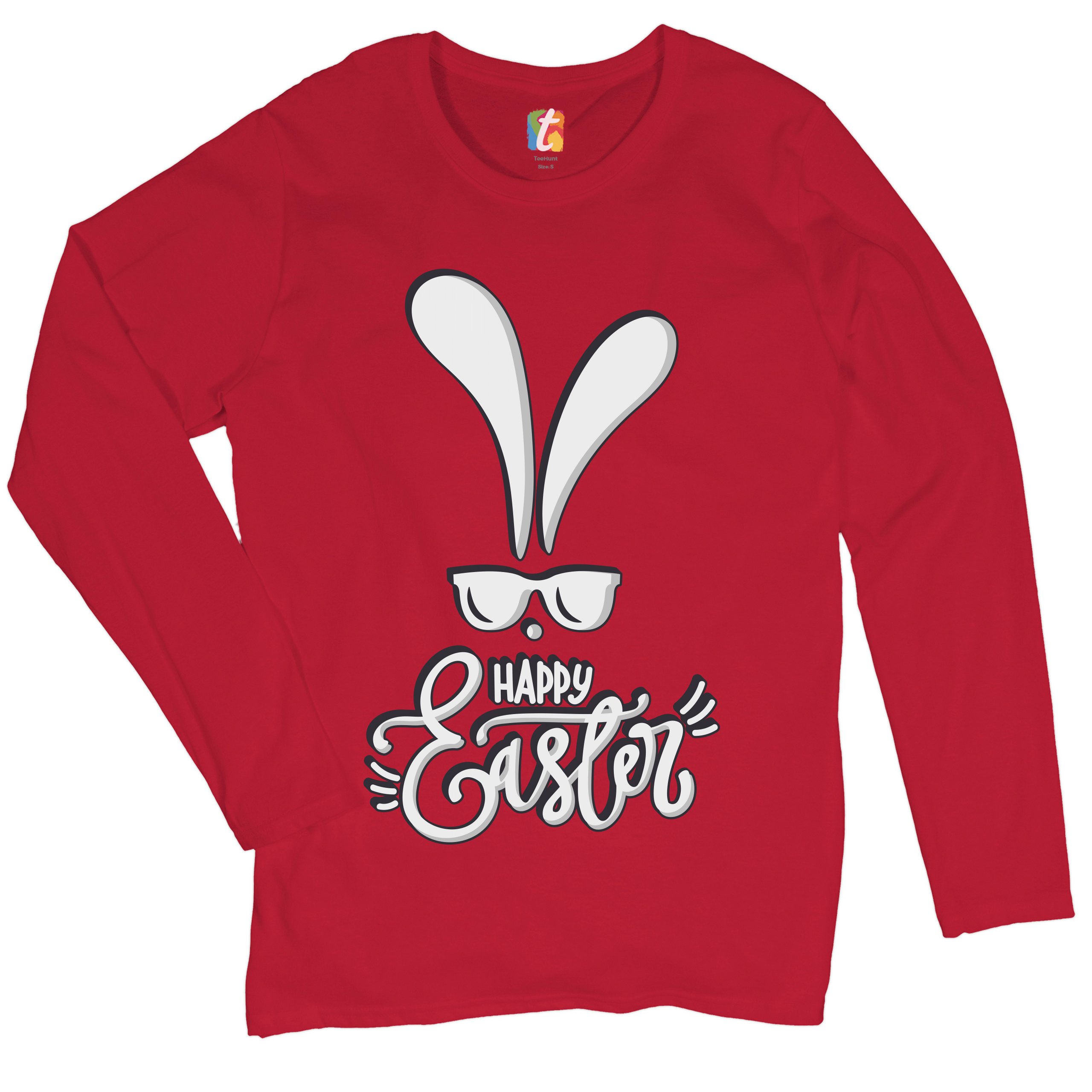 Happy Easter Bunny Ears Women's Long Sleeve T-shirt Religious Jesus Christ - Picture 22 of 56