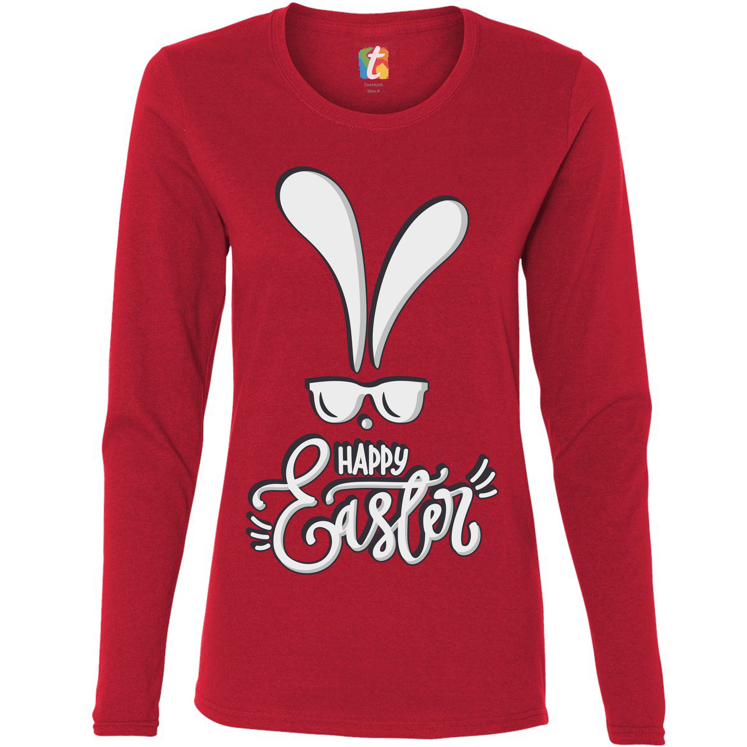 Happy Easter Bunny Ears Women's Long Sleeve T-shirt Religious Jesus Christ - Picture 23 of 56