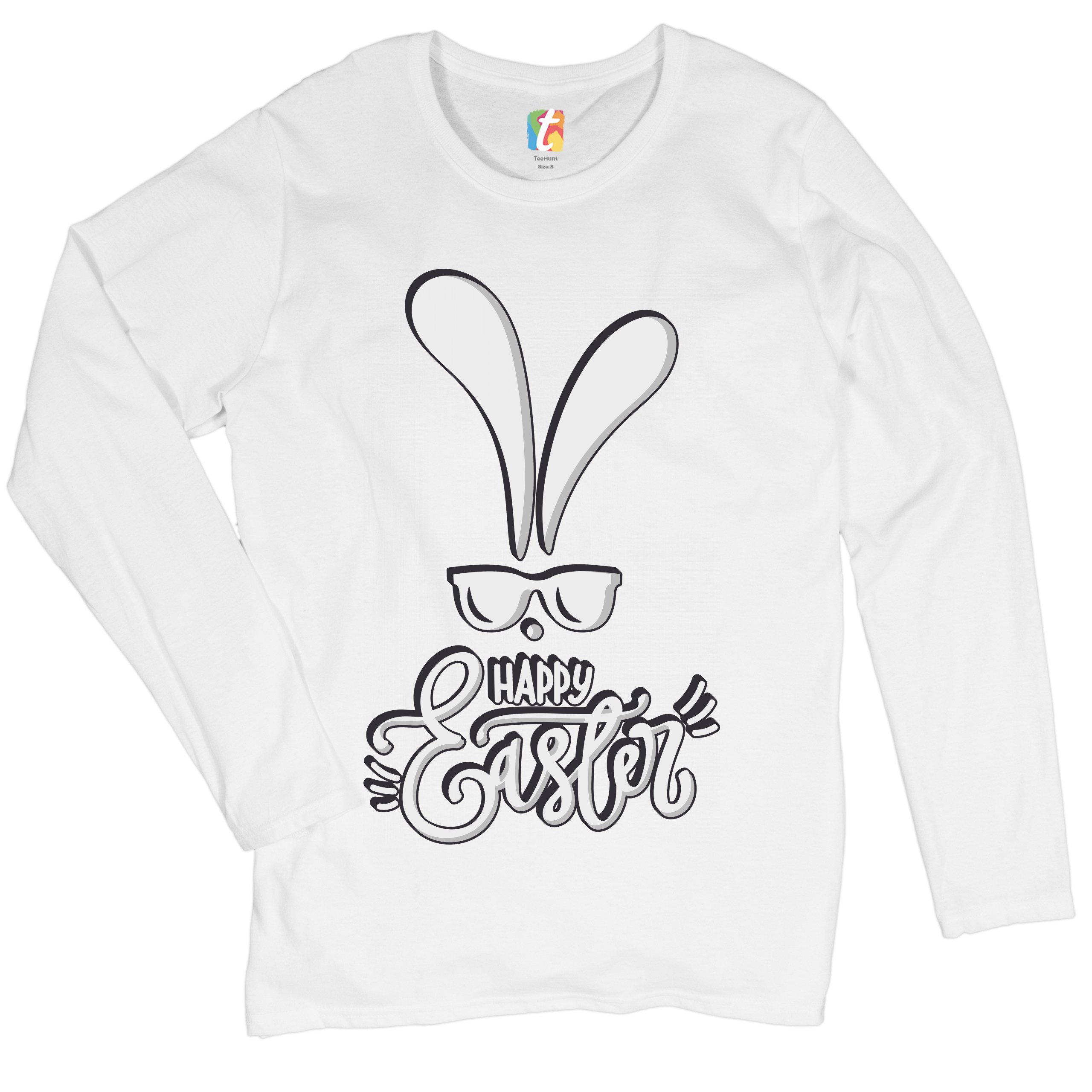 Happy Easter Bunny Ears Women's Long Sleeve T-shirt Religious Jesus Christ - Picture 29 of 56
