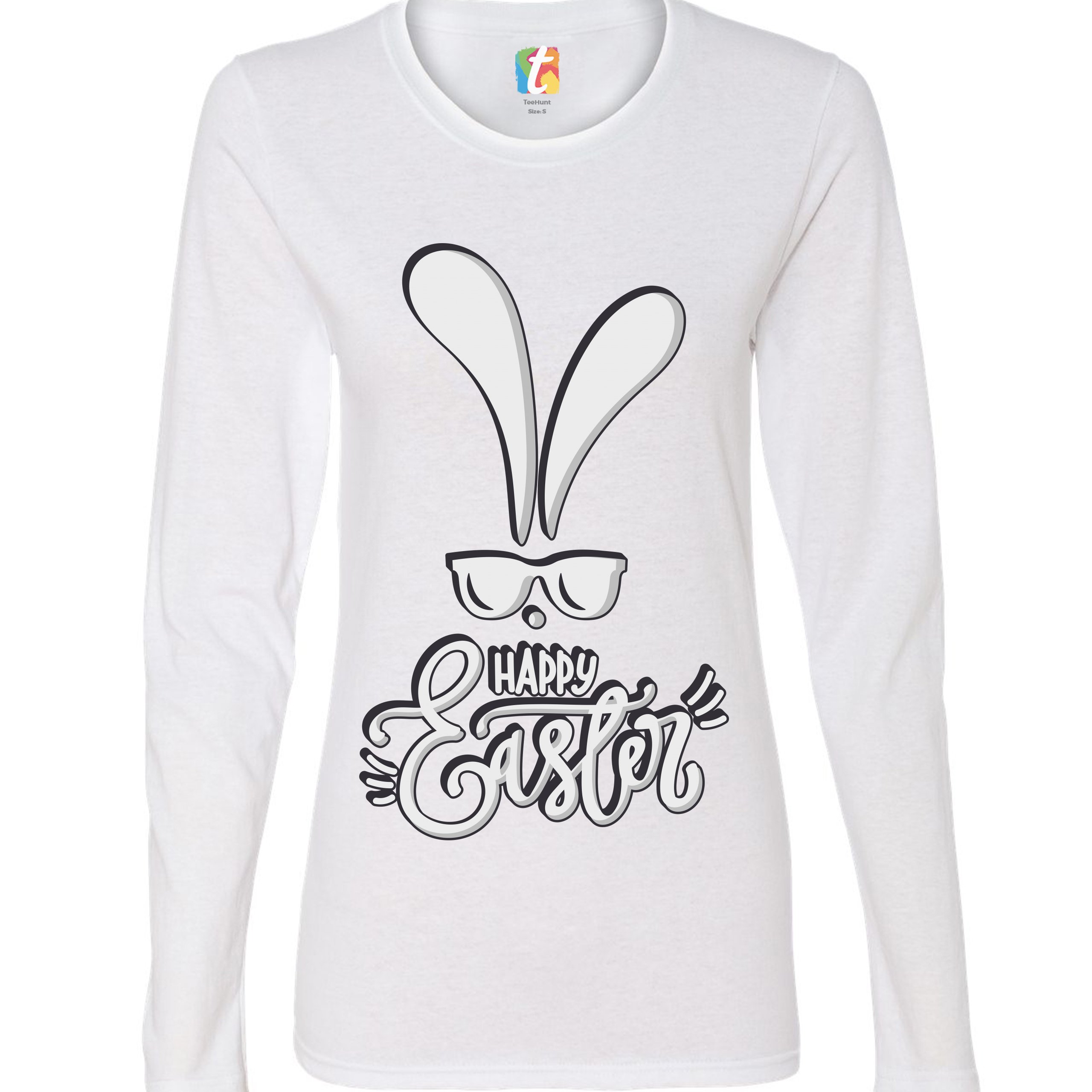 Happy Easter Bunny Ears Women's Long Sleeve T-shirt Religious Jesus Christ - Picture 30 of 56