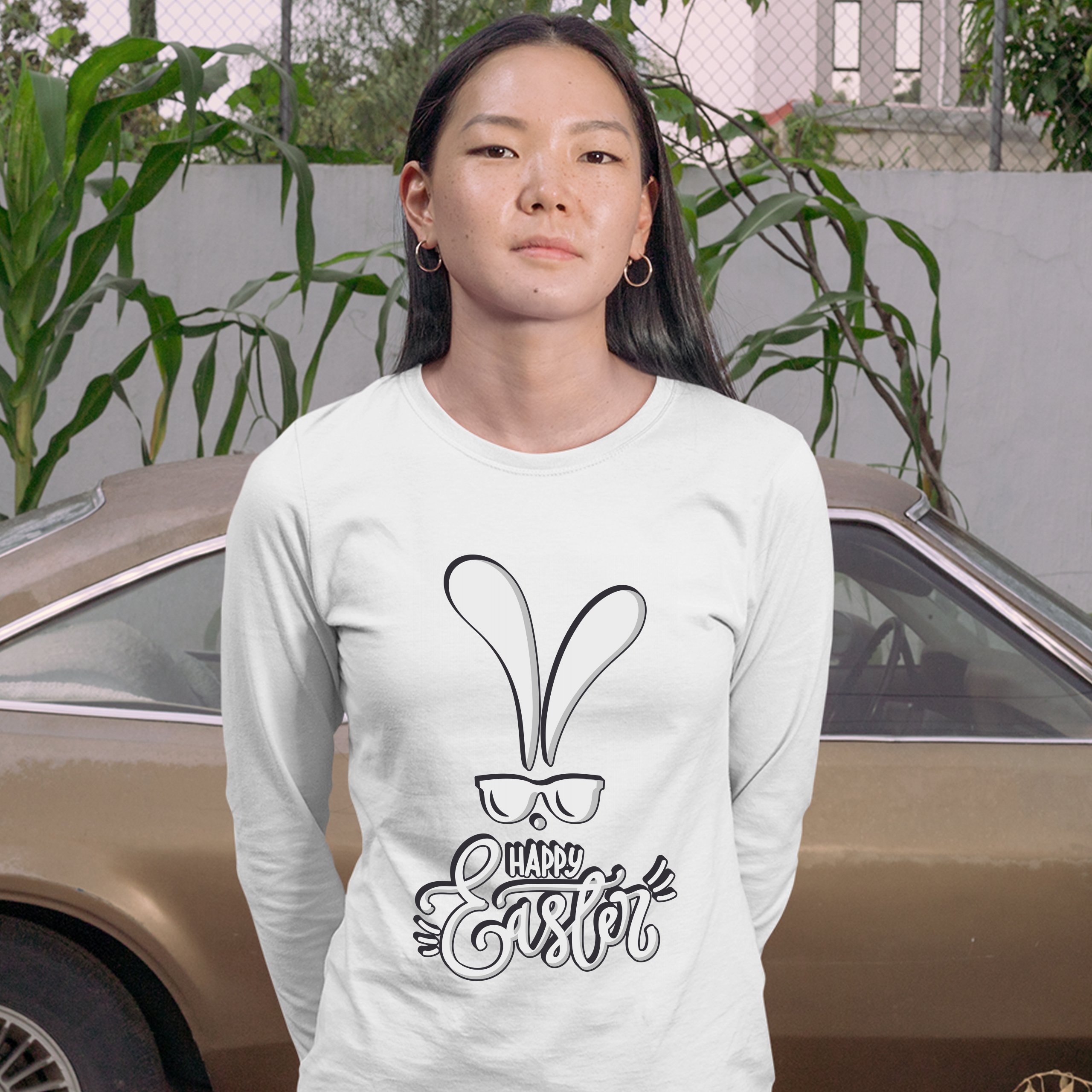 Happy Easter Bunny Ears Women's Long Sleeve T-shirt Religious Jesus Christ - Picture 32 of 56