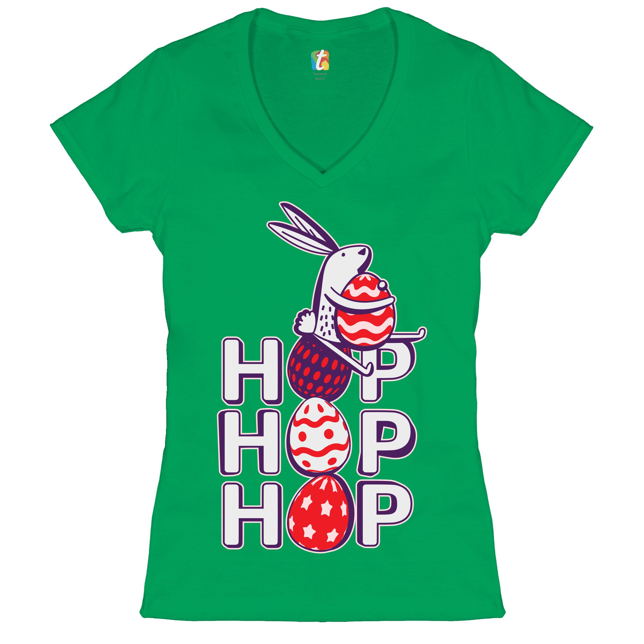 Hop Hop Hop Women's V-Neck T-shirt Bunny Easter Eggs Jesus Ressurection Tee - Picture 50 of 77