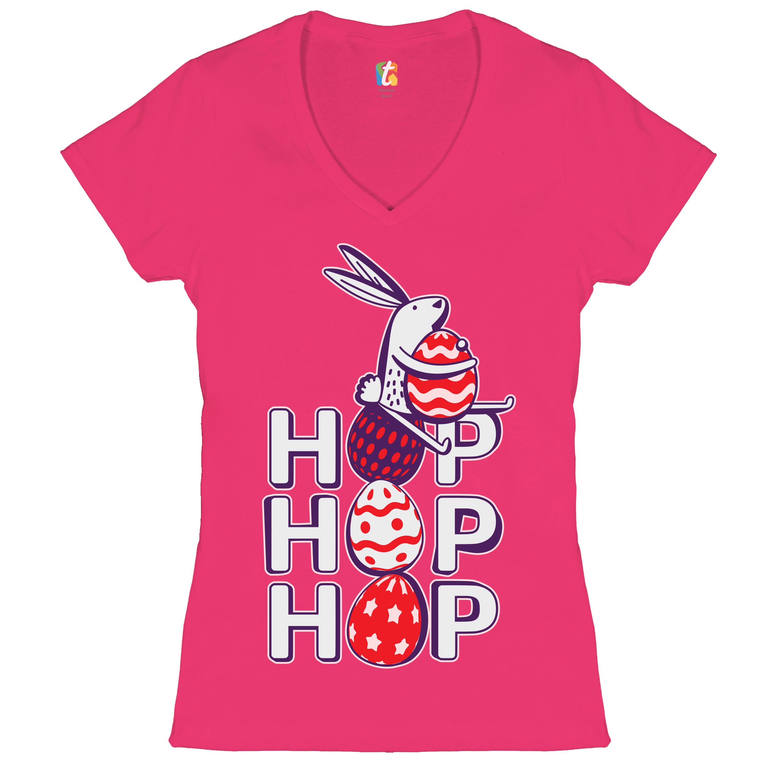 Hop Hop Hop Women's V-Neck T-shirt Bunny Easter Eggs Jesus Ressurection Tee - Picture 64 of 77