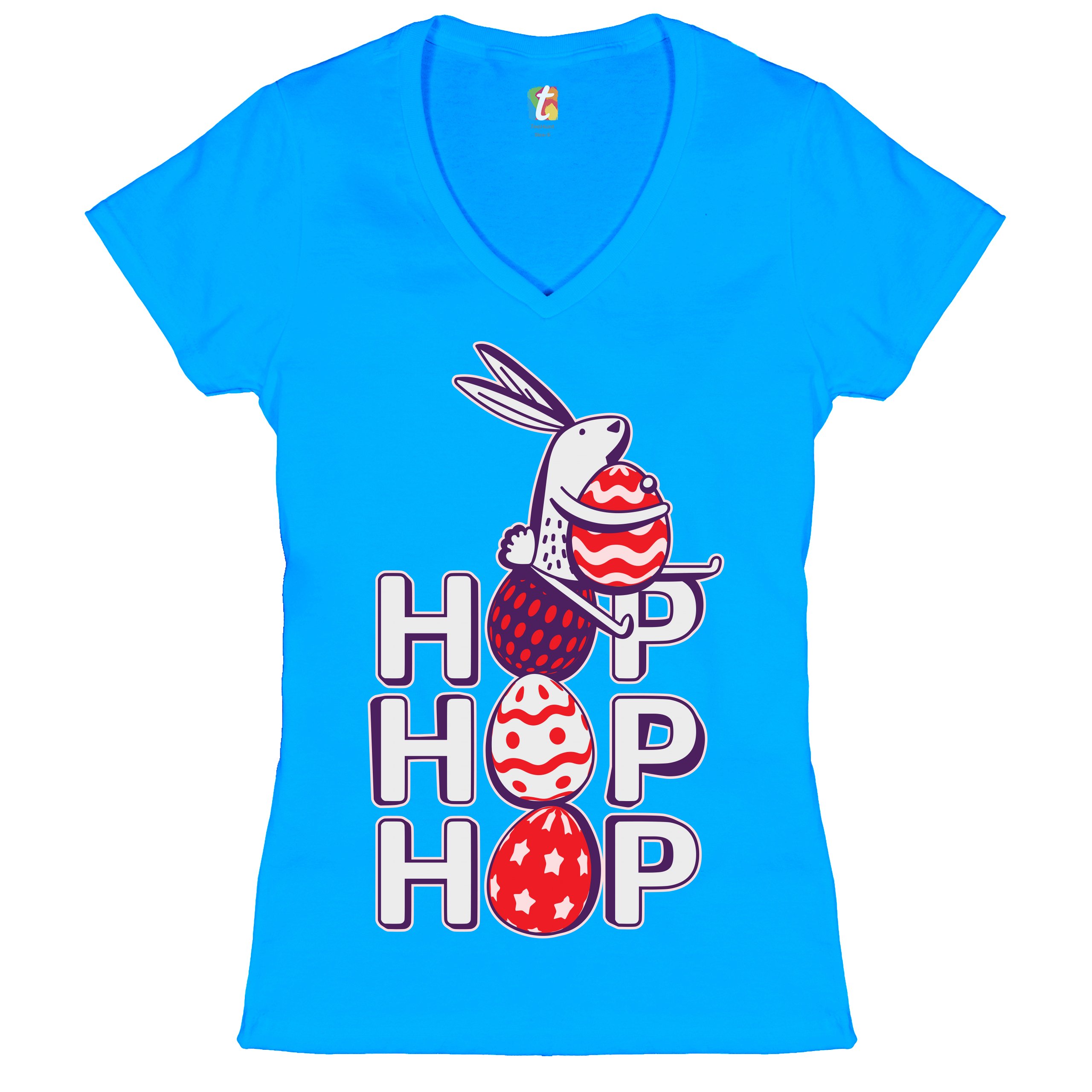 Hop Hop Hop Women's V-Neck T-shirt Bunny Easter Eggs Jesus Ressurection Tee - Picture 71 of 77