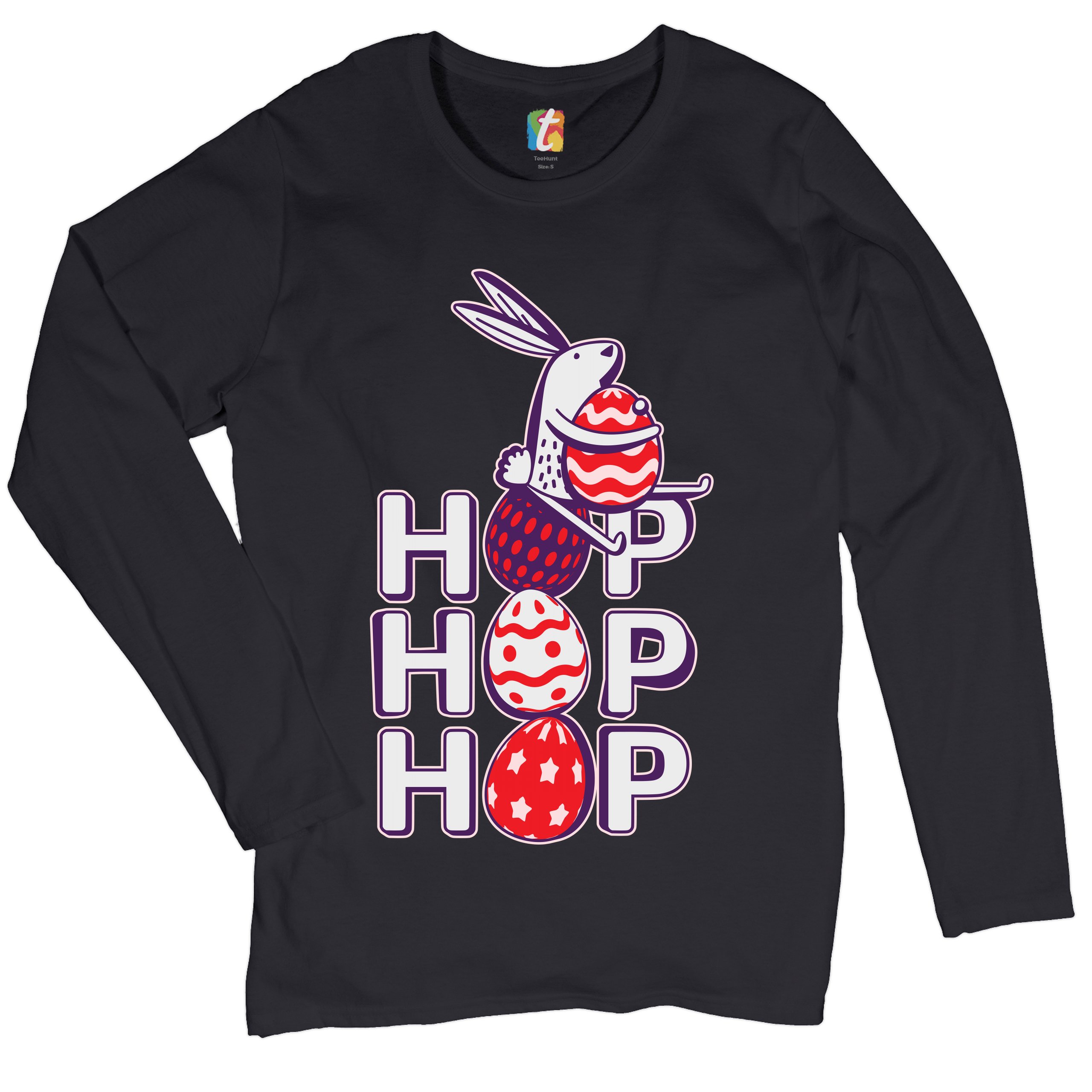Hop Hop Hop Women's Long Sleeve T-shirt Bunny Easter Eggs Jesus Ressurection - Picture 8 of 56