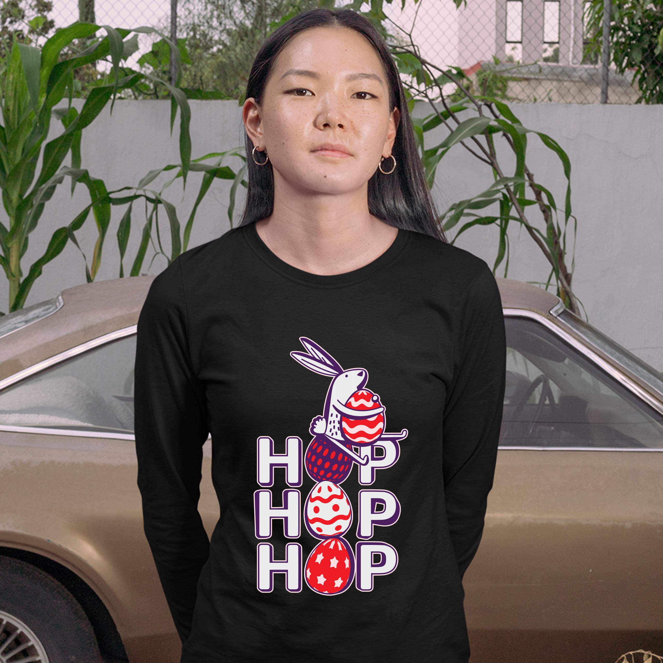 Hop Hop Hop Women's Long Sleeve T-shirt Bunny Easter Eggs Jesus Ressurection - Picture 11 of 56