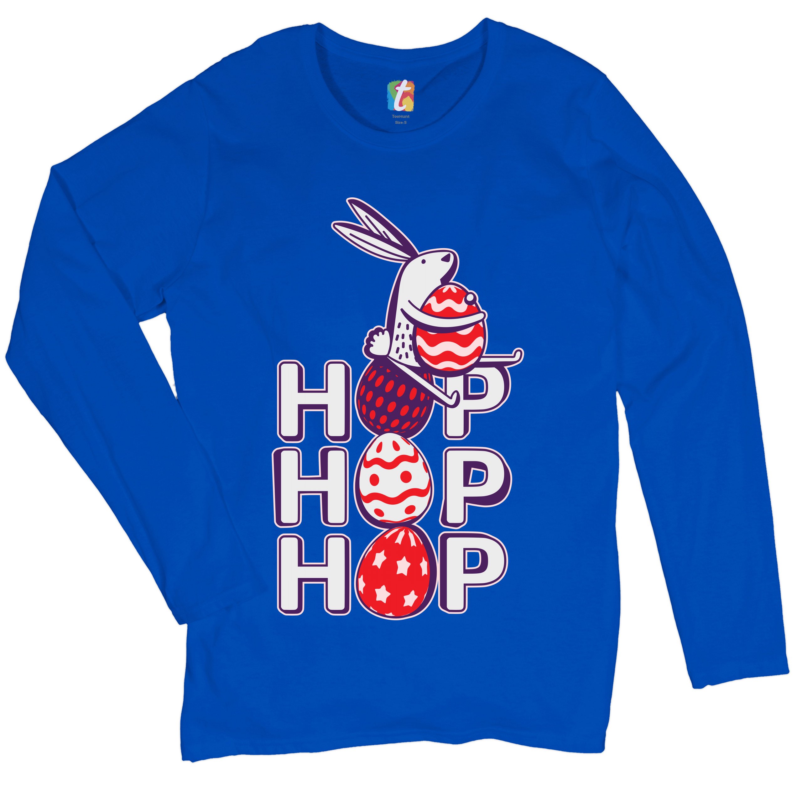 Hop Hop Hop Women's Long Sleeve T-shirt Bunny Easter Eggs Jesus Ressurection - Picture 43 of 56