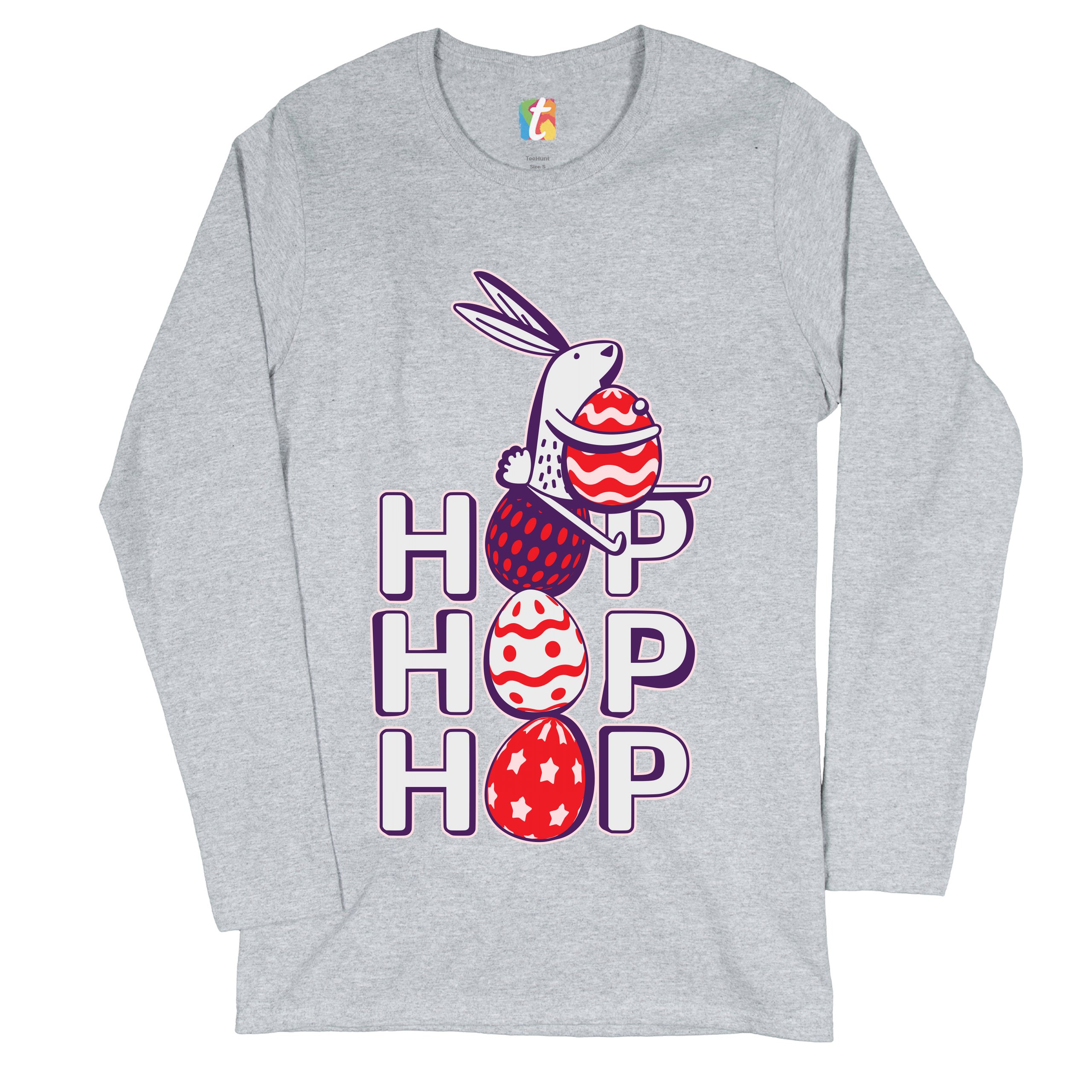 Hop Hop Hop Women's Long Sleeve T-shirt Bunny Easter Eggs Jesus Ressurection - Picture 15 of 56
