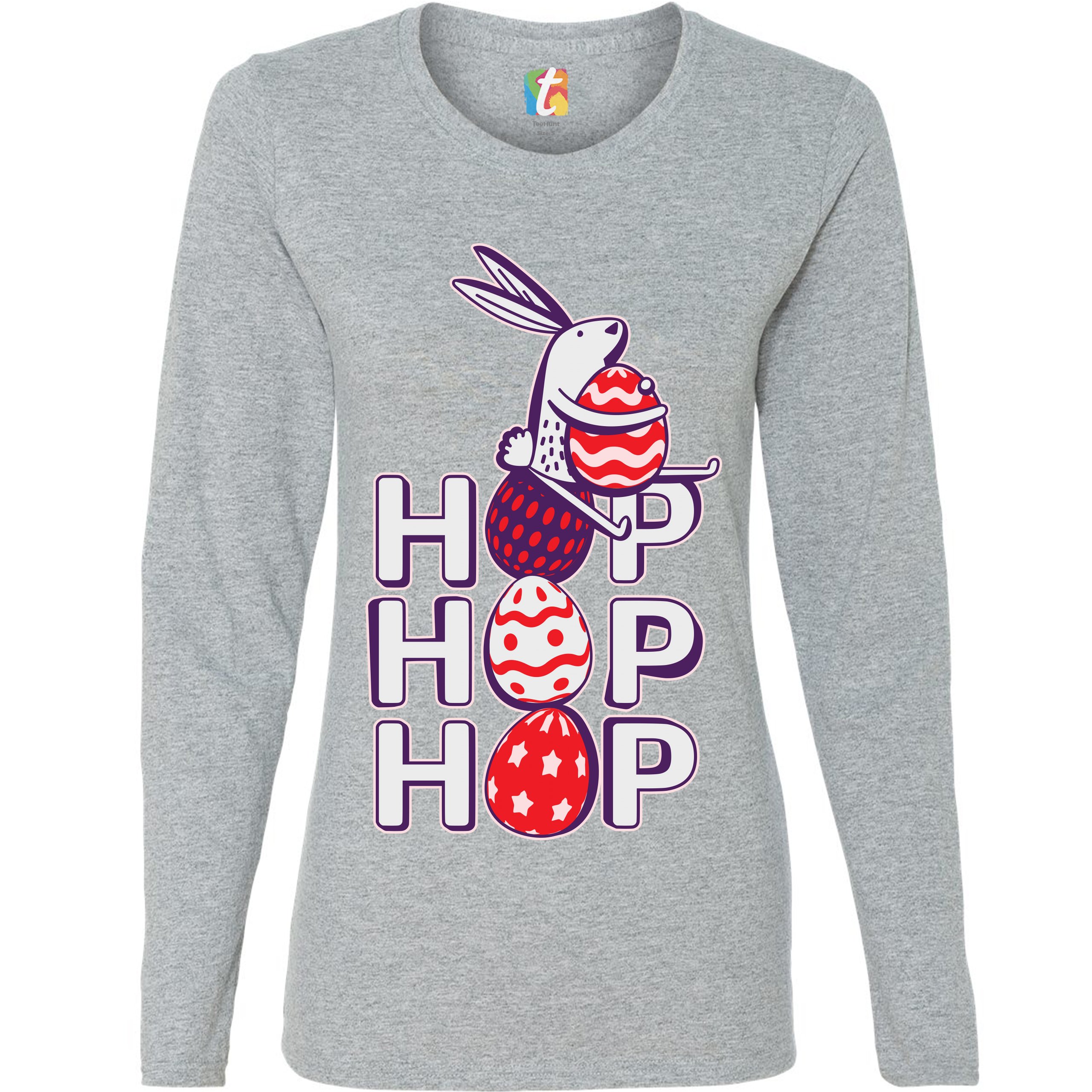 Hop Hop Hop Women's Long Sleeve T-shirt Bunny Easter Eggs Jesus Ressurection - Picture 16 of 56
