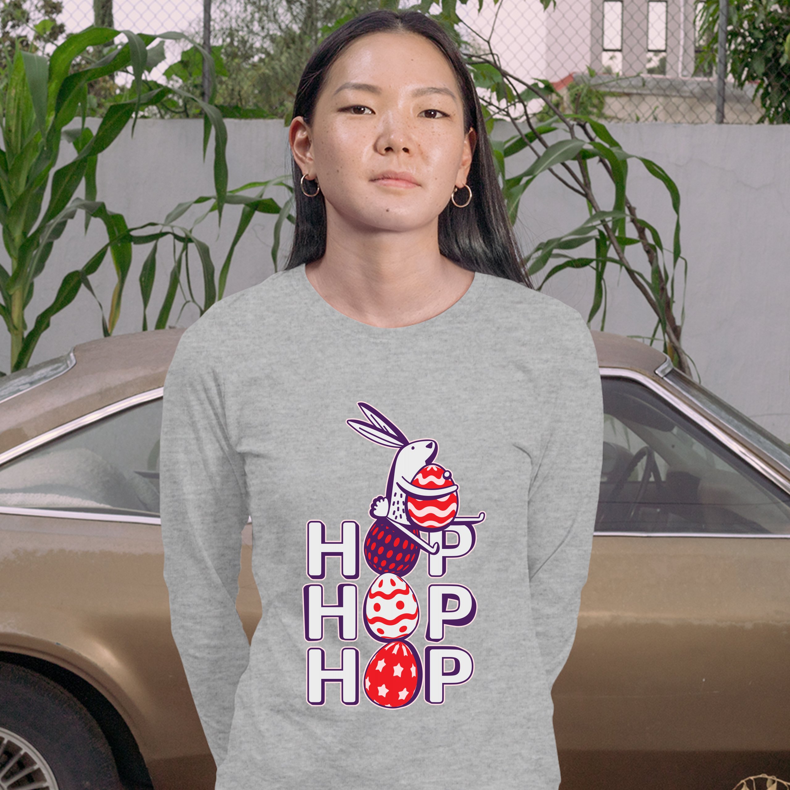 Hop Hop Hop Women's Long Sleeve T-shirt Bunny Easter Eggs Jesus Ressurection - Picture 18 of 56