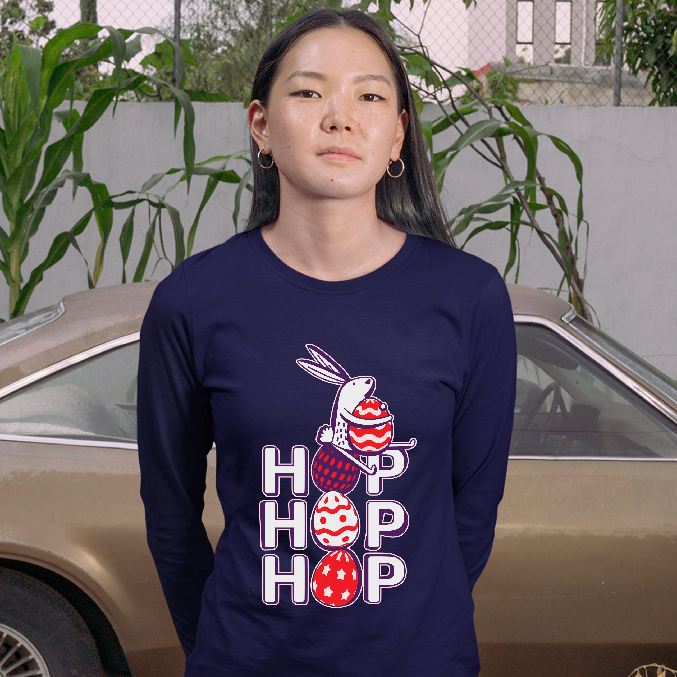 Hop Hop Hop Women's Long Sleeve T-shirt Bunny Easter Eggs Jesus Ressurection - Picture 39 of 56
