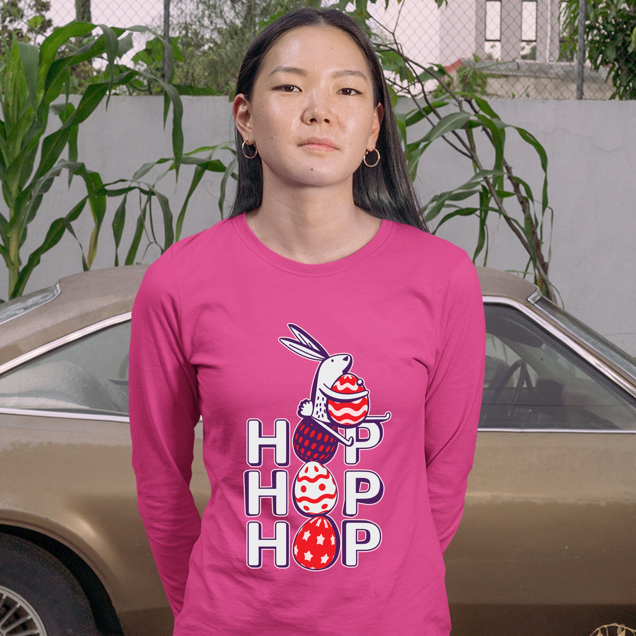 Hop Hop Hop Women's Long Sleeve T-shirt Bunny Easter Eggs Jesus Ressurection - Picture 53 of 56