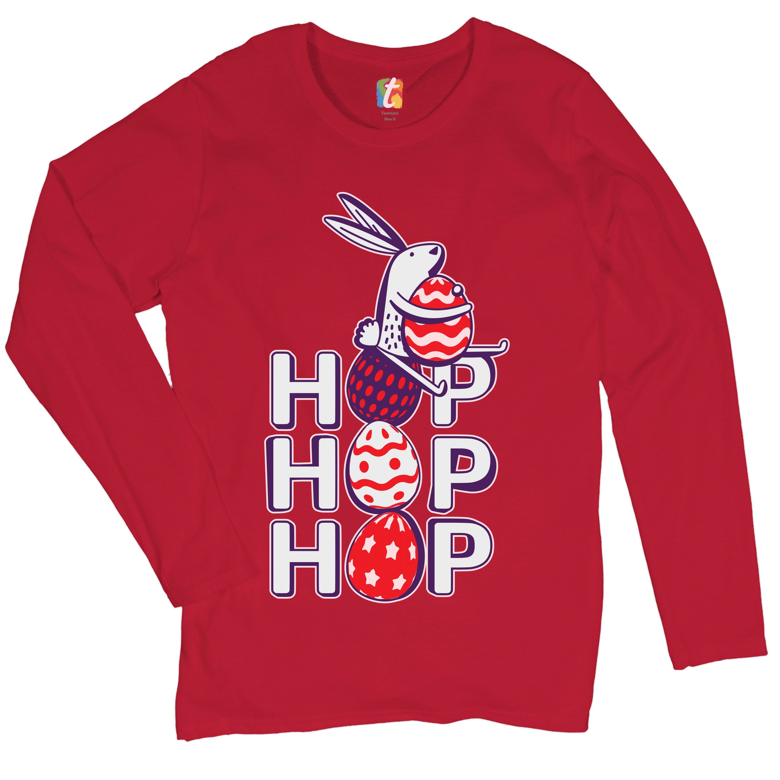 Hop Hop Hop Women's Long Sleeve T-shirt Bunny Easter Eggs Jesus Ressurection - Picture 22 of 56