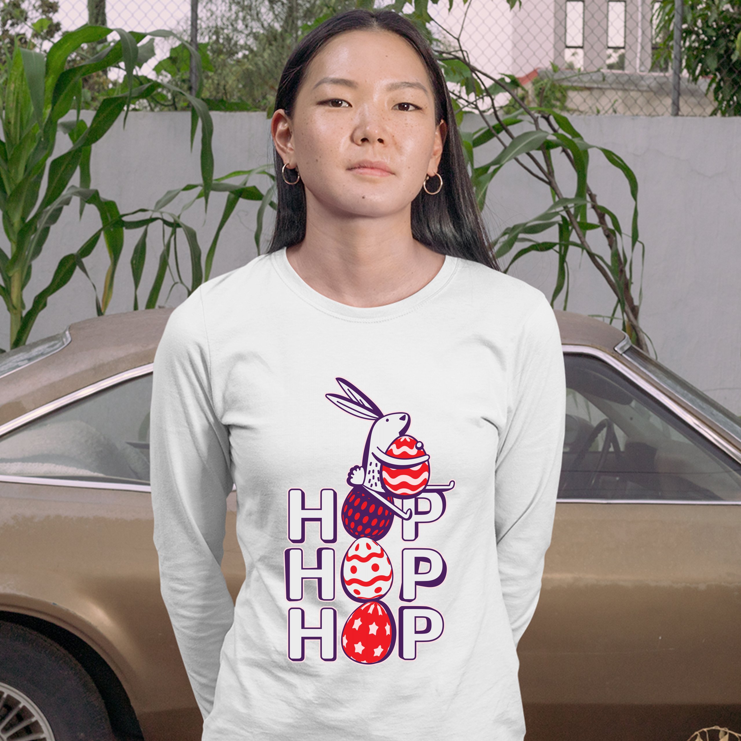 Hop Hop Hop Women's Long Sleeve T-shirt Bunny Easter Eggs Jesus Ressurection - Picture 32 of 56