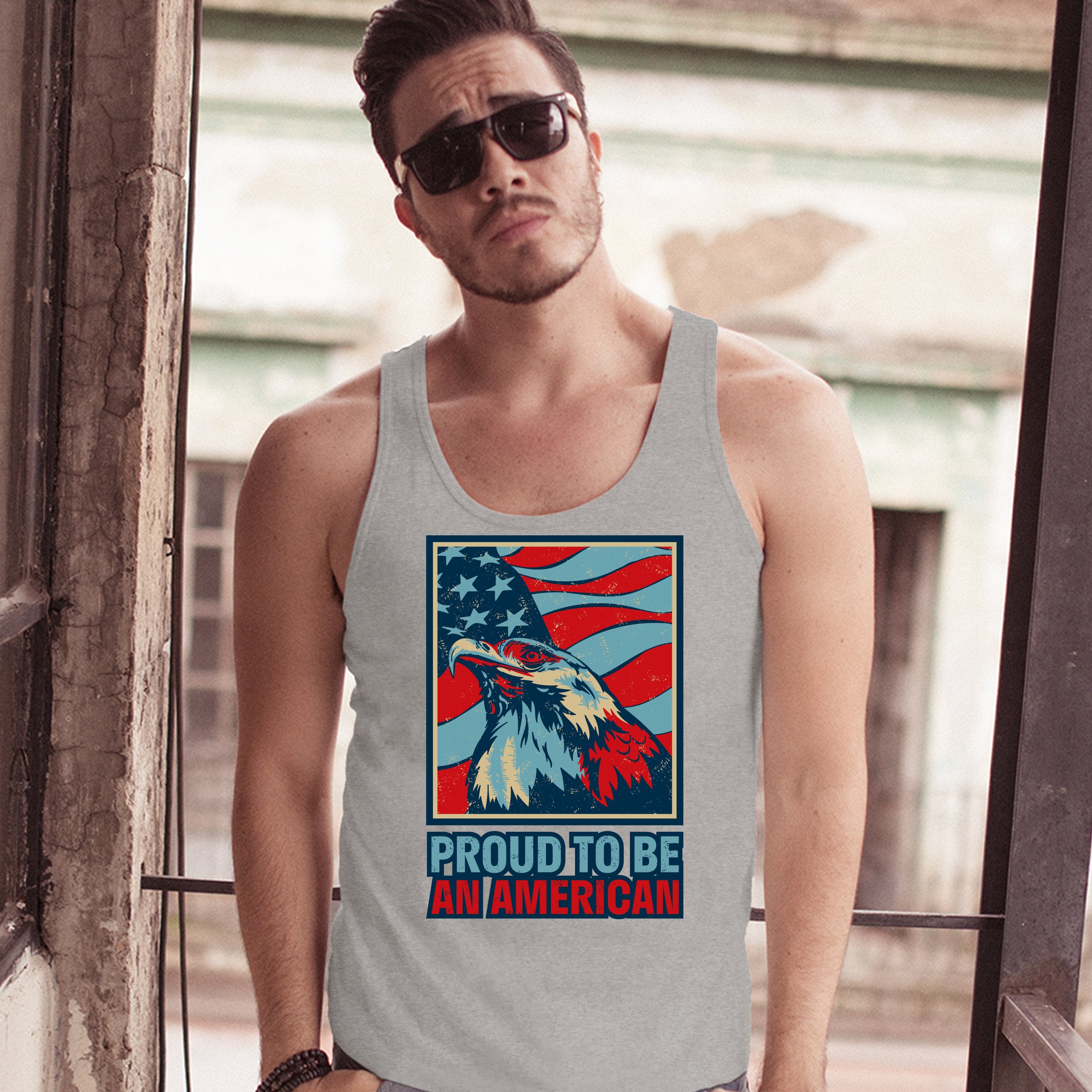 Proud to Be an American Tank Top 4th of July Bald Eagle Patriotic Men's Top - Picture 9 of 21