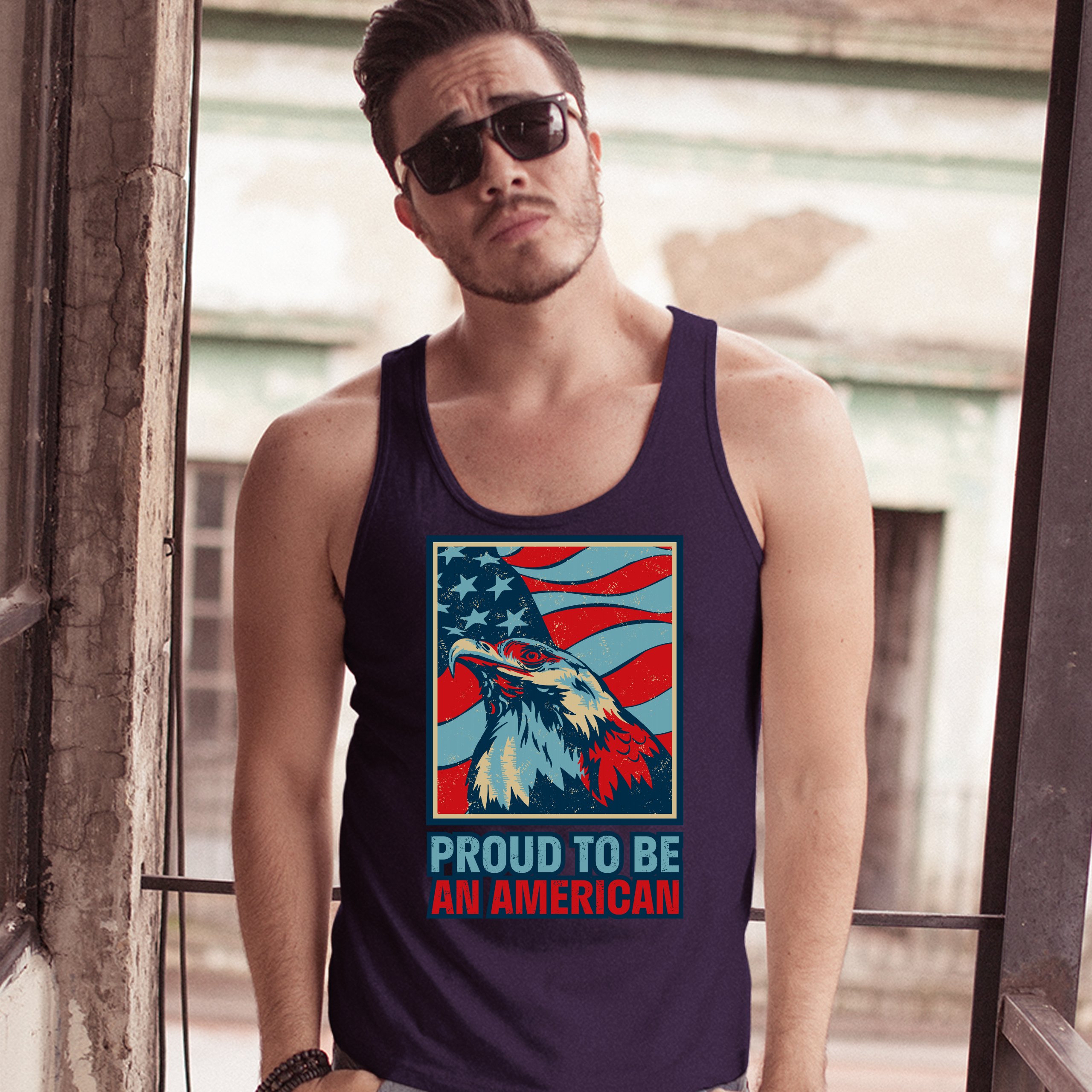 Proud to Be an American Tank Top 4th of July Bald Eagle Patriotic Men's Top - Picture 21 of 21