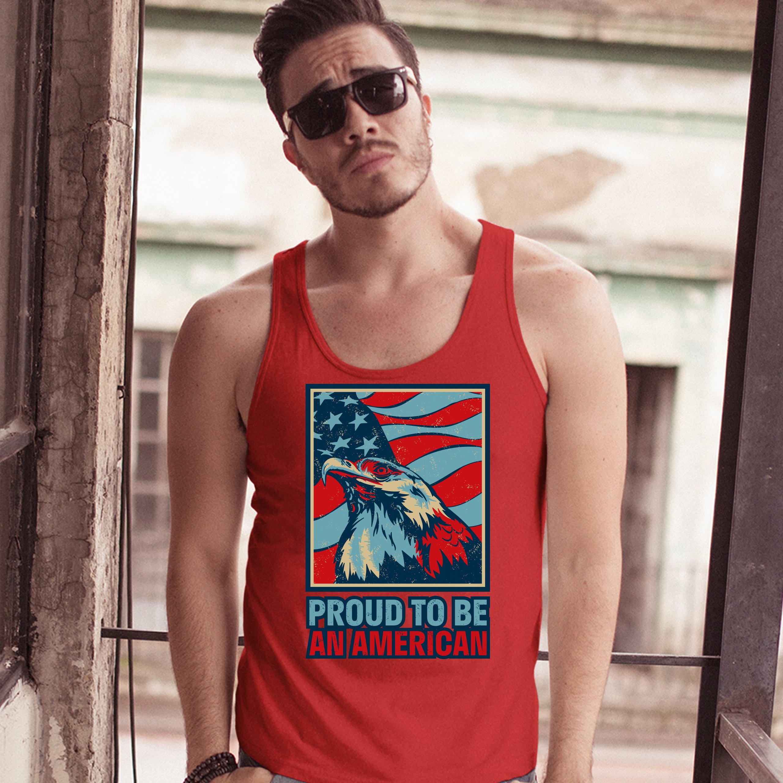 Proud to Be an American Tank Top 4th of July Bald Eagle Patriotic Men's Top - Picture 13 of 21