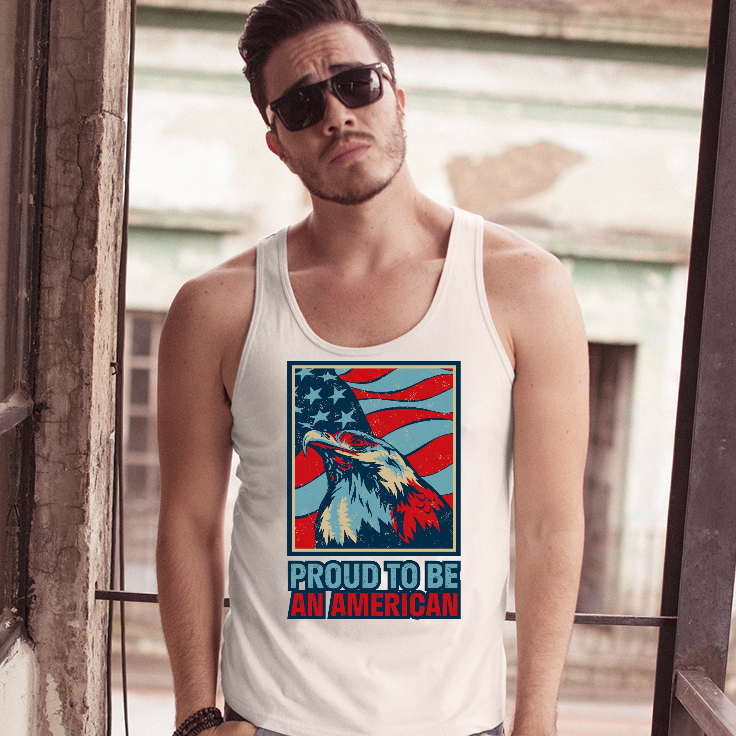 Proud to Be an American Tank Top 4th of July Bald Eagle Patriotic Men's Top - Picture 17 of 21