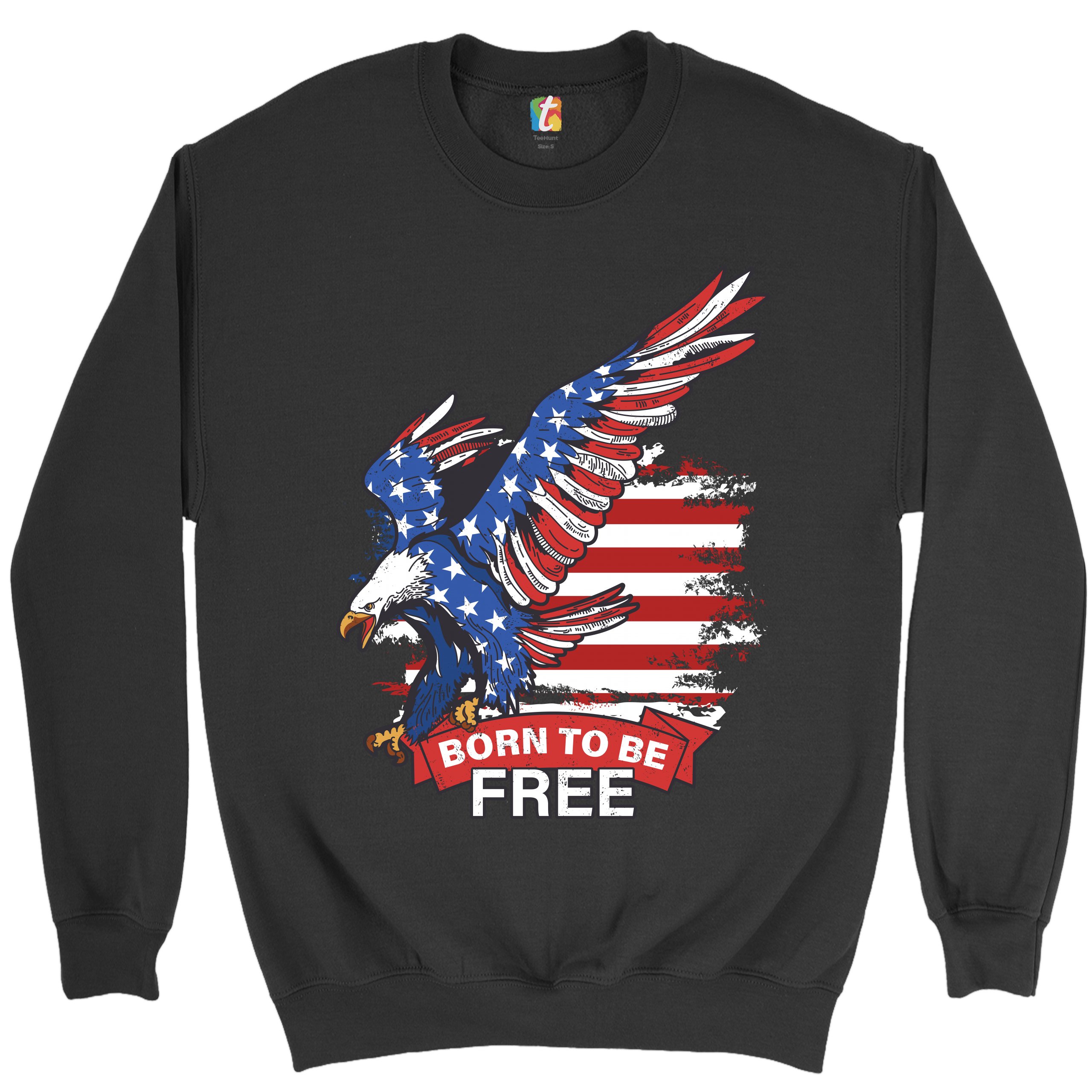 Diving Bald Eagle Sweatshirt Born to Be Free American Flag 4th of July Crewneck