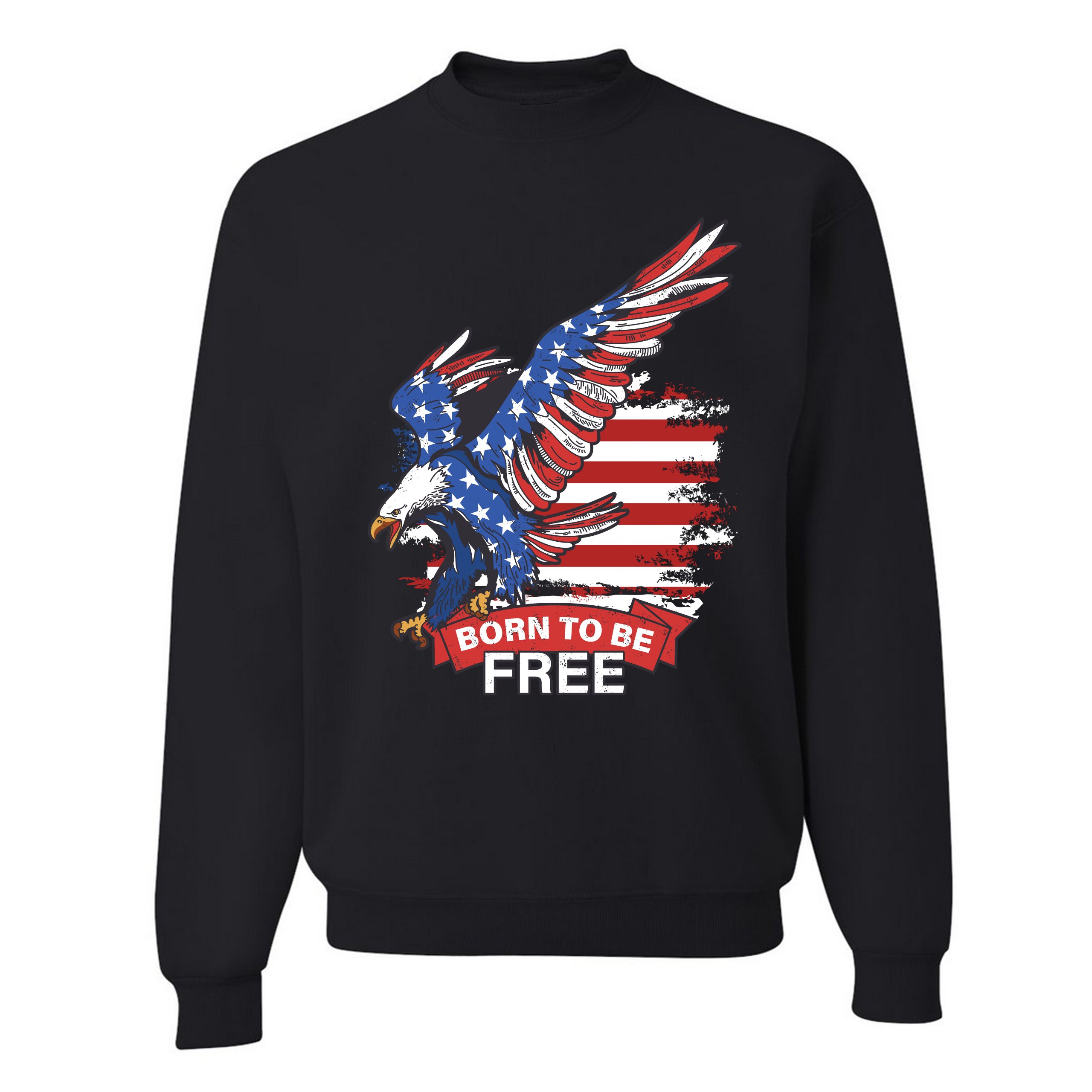 Diving Bald Eagle Sweatshirt Born to Be Free American Flag 4th of July Crewneck