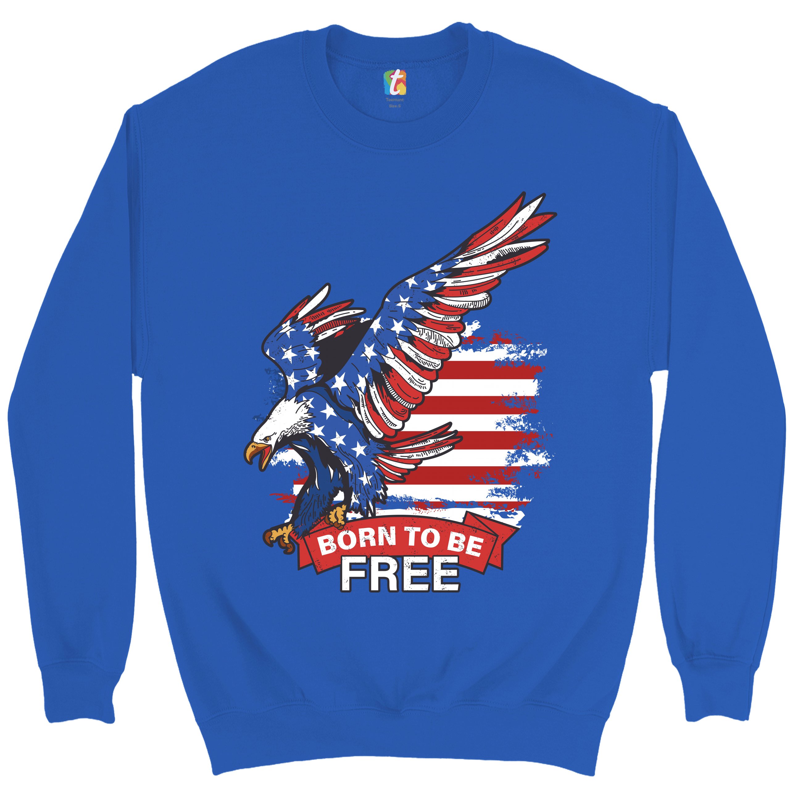 Diving Bald Eagle Sweatshirt Born to Be Free American Flag 4th of July Crewneck