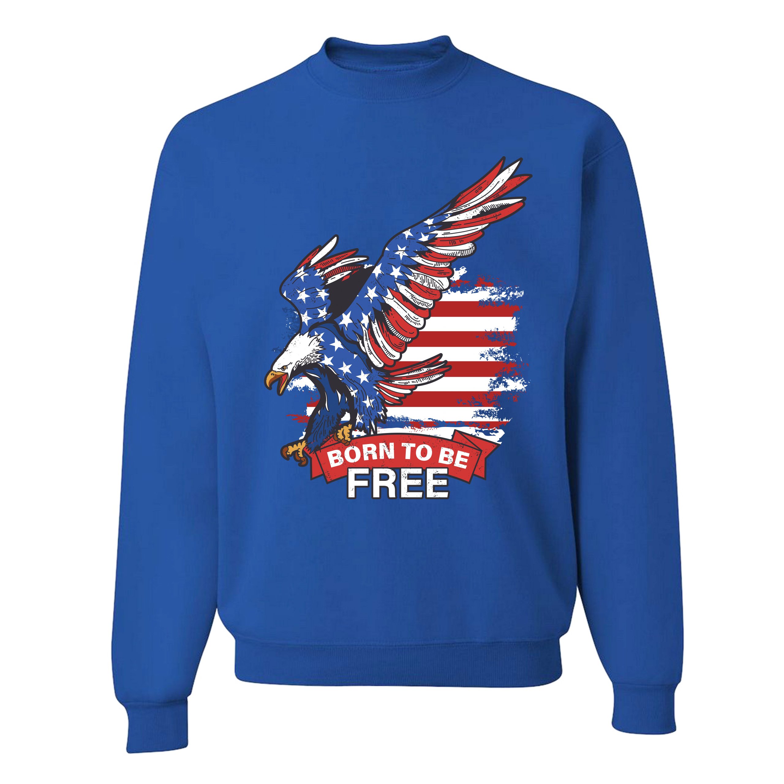 Diving Bald Eagle Sweatshirt Born to Be Free American Flag 4th of July Crewneck