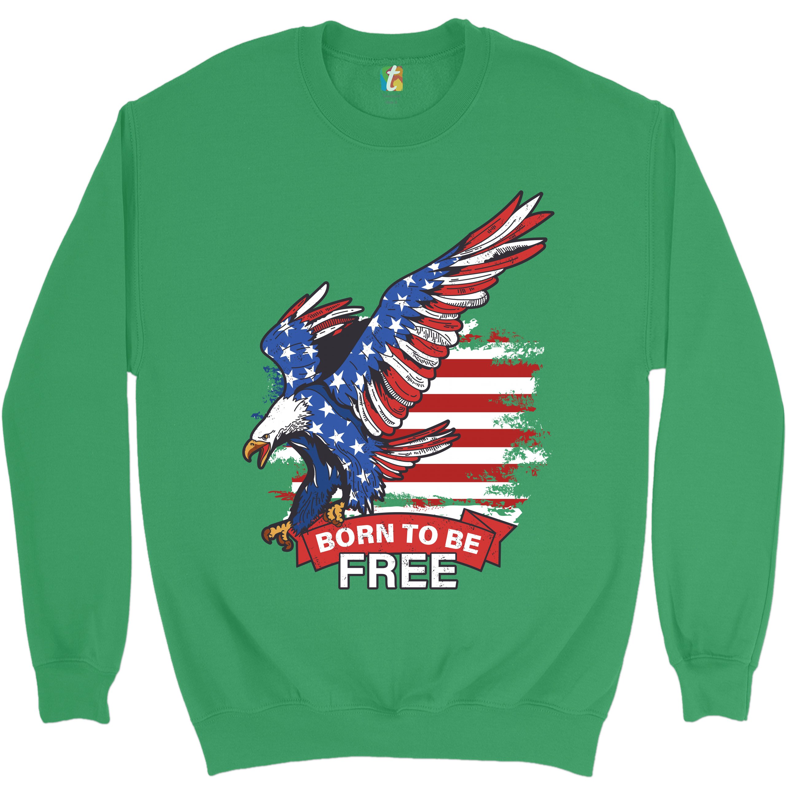 Diving Bald Eagle Sweatshirt Born to Be Free American Flag 4th of July Crewneck