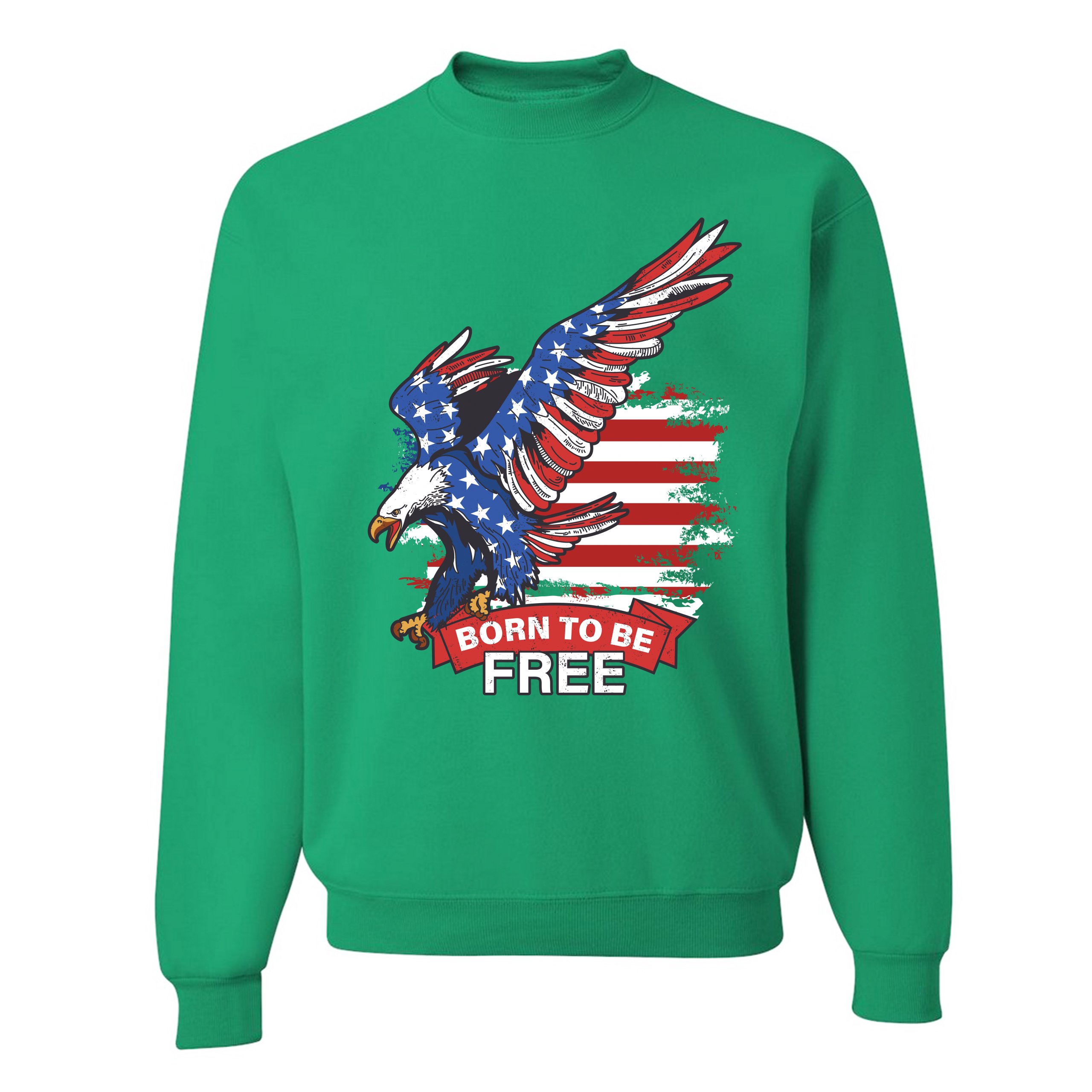 Diving Bald Eagle Sweatshirt Born to Be Free American Flag 4th of July Crewneck