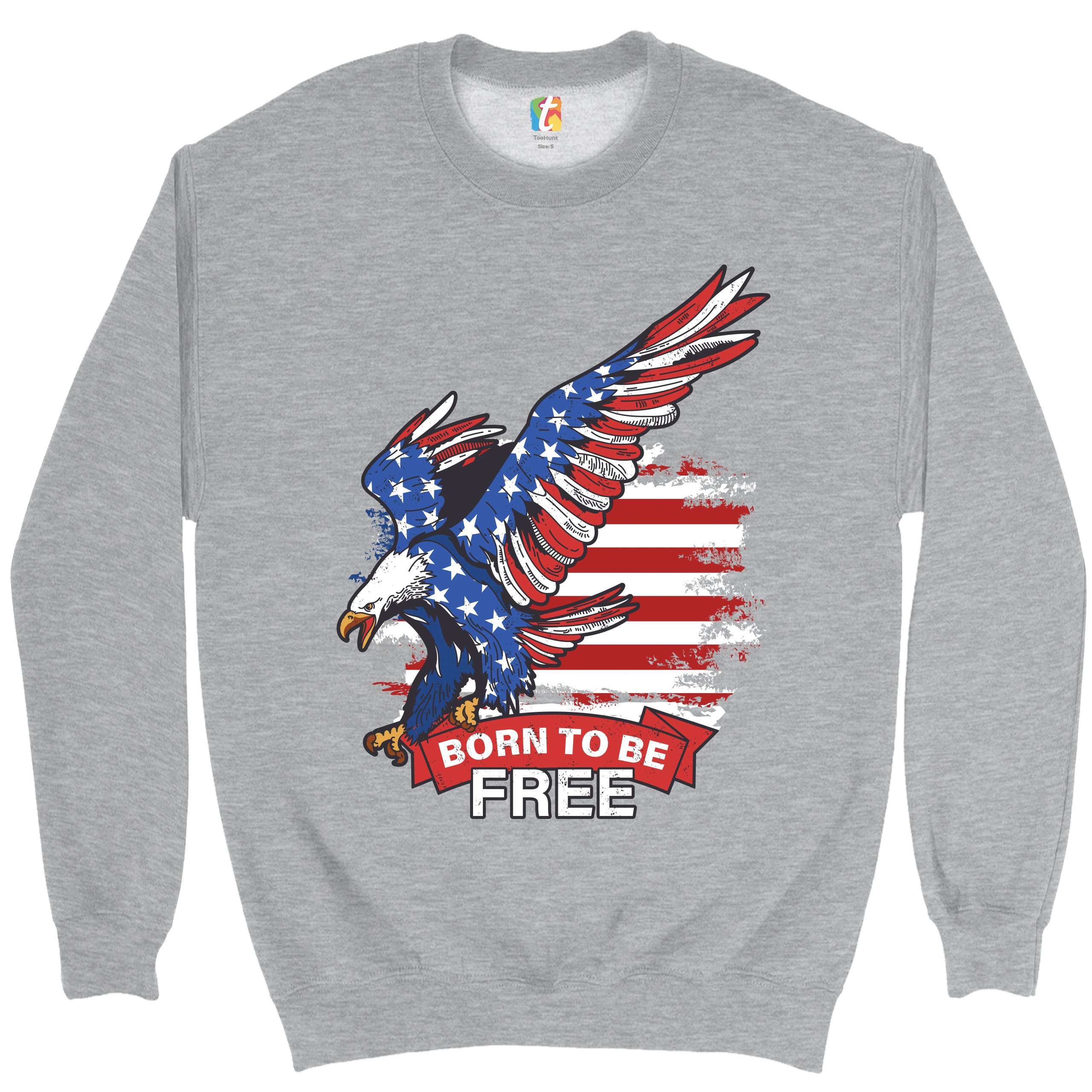 Diving Bald Eagle Sweatshirt Born to Be Free American Flag 4th of July Crewneck