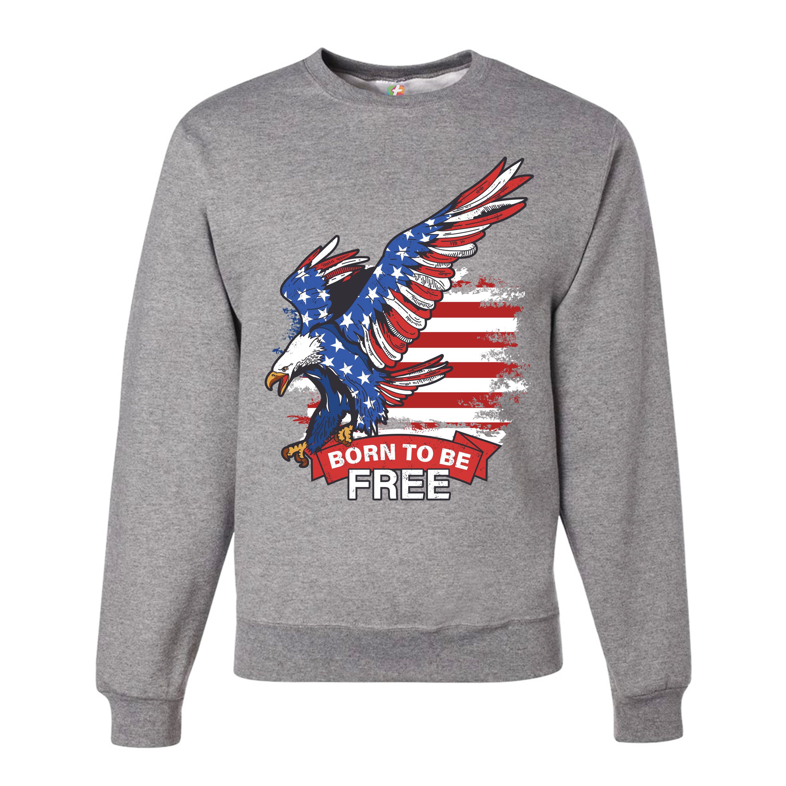 Diving Bald Eagle Sweatshirt Born to Be Free American Flag 4th of July Crewneck