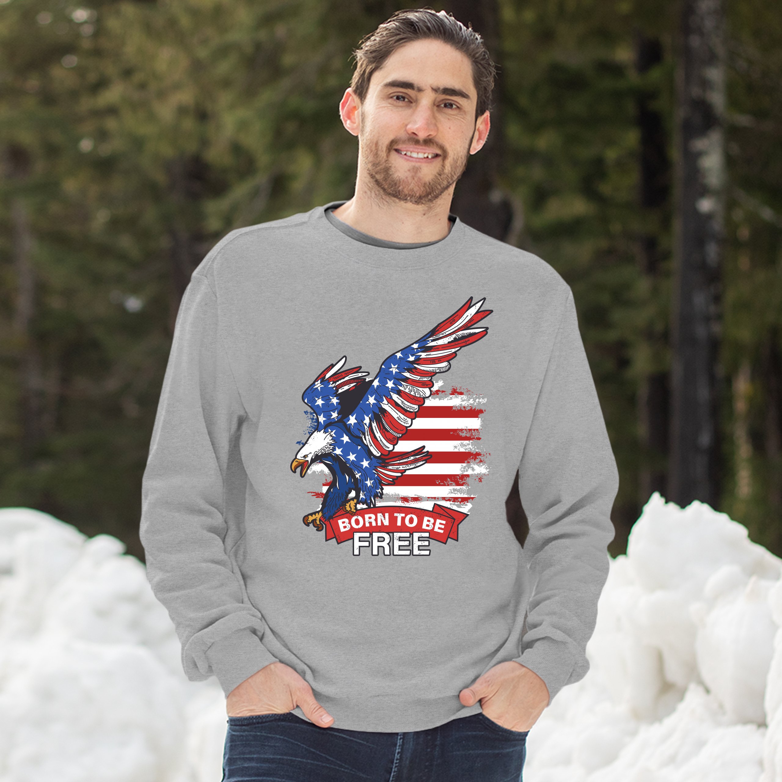 Diving Bald Eagle Sweatshirt Born to Be Free American Flag 4th of July Crewneck