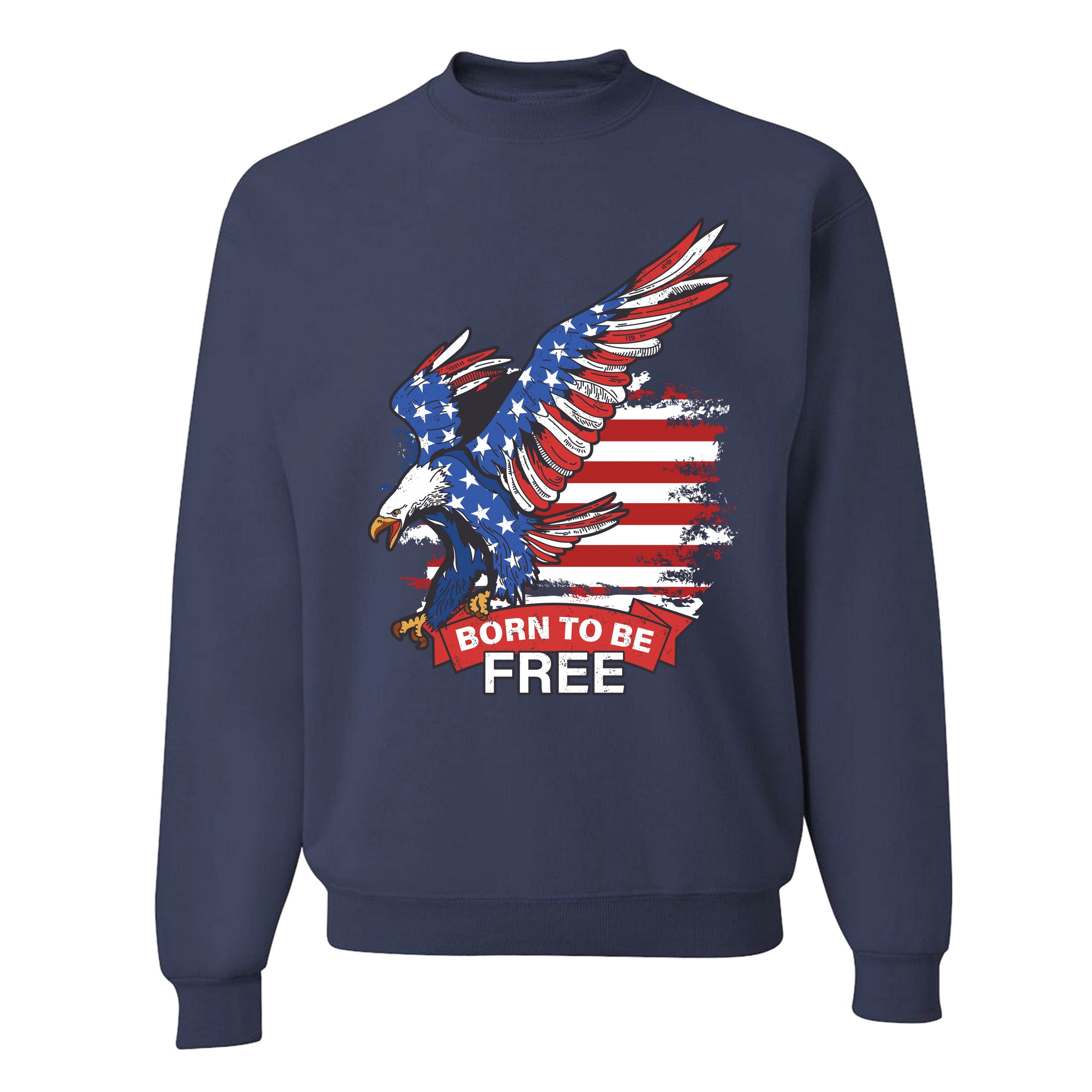 Diving Bald Eagle Sweatshirt Born to Be Free American Flag 4th of July Crewneck