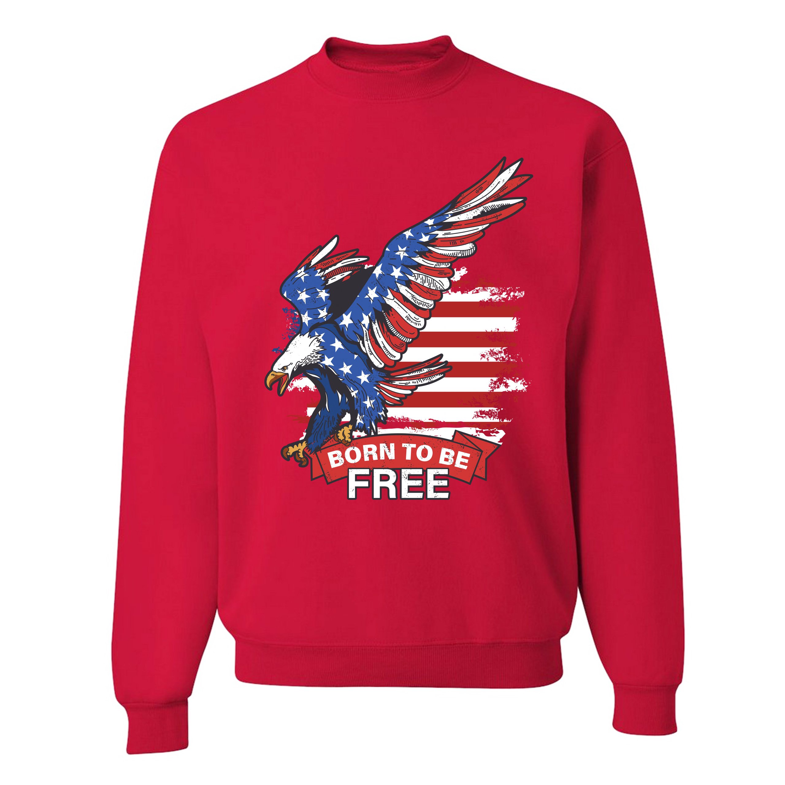 Diving Bald Eagle Sweatshirt Born to Be Free American Flag 4th of July Crewneck