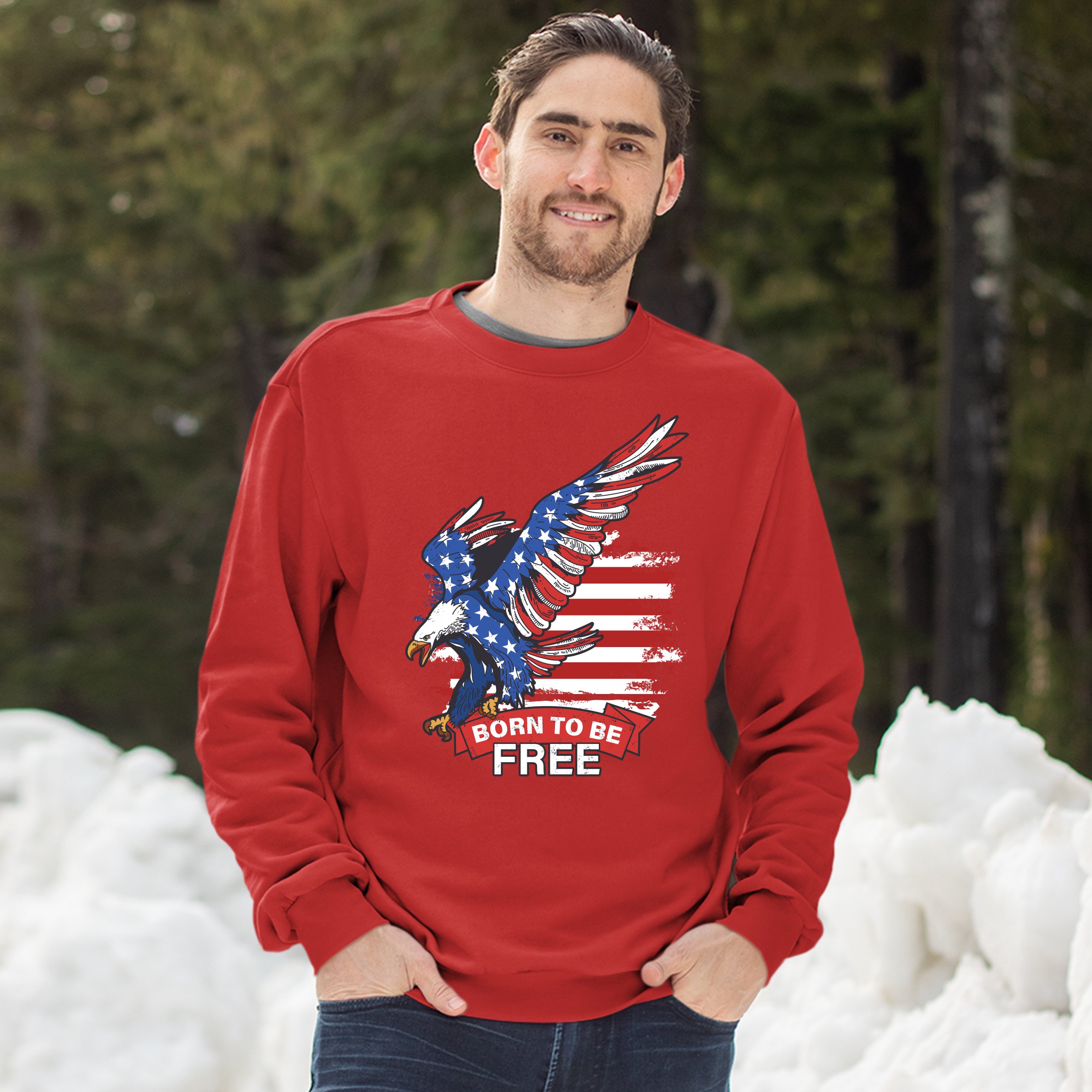 Diving Bald Eagle Sweatshirt Born to Be Free American Flag 4th of July Crewneck