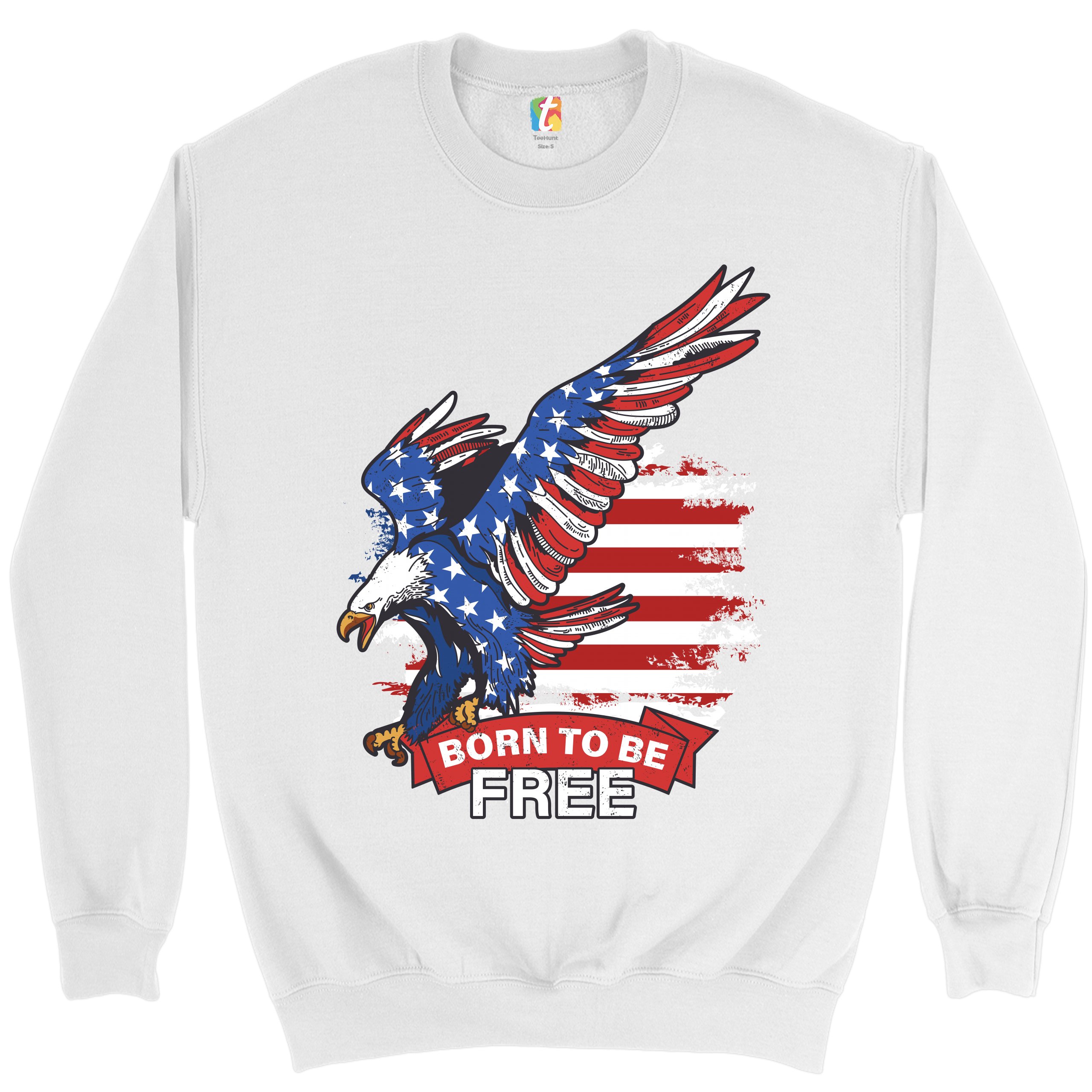 Diving Bald Eagle Sweatshirt Born to Be Free American Flag 4th of July Crewneck