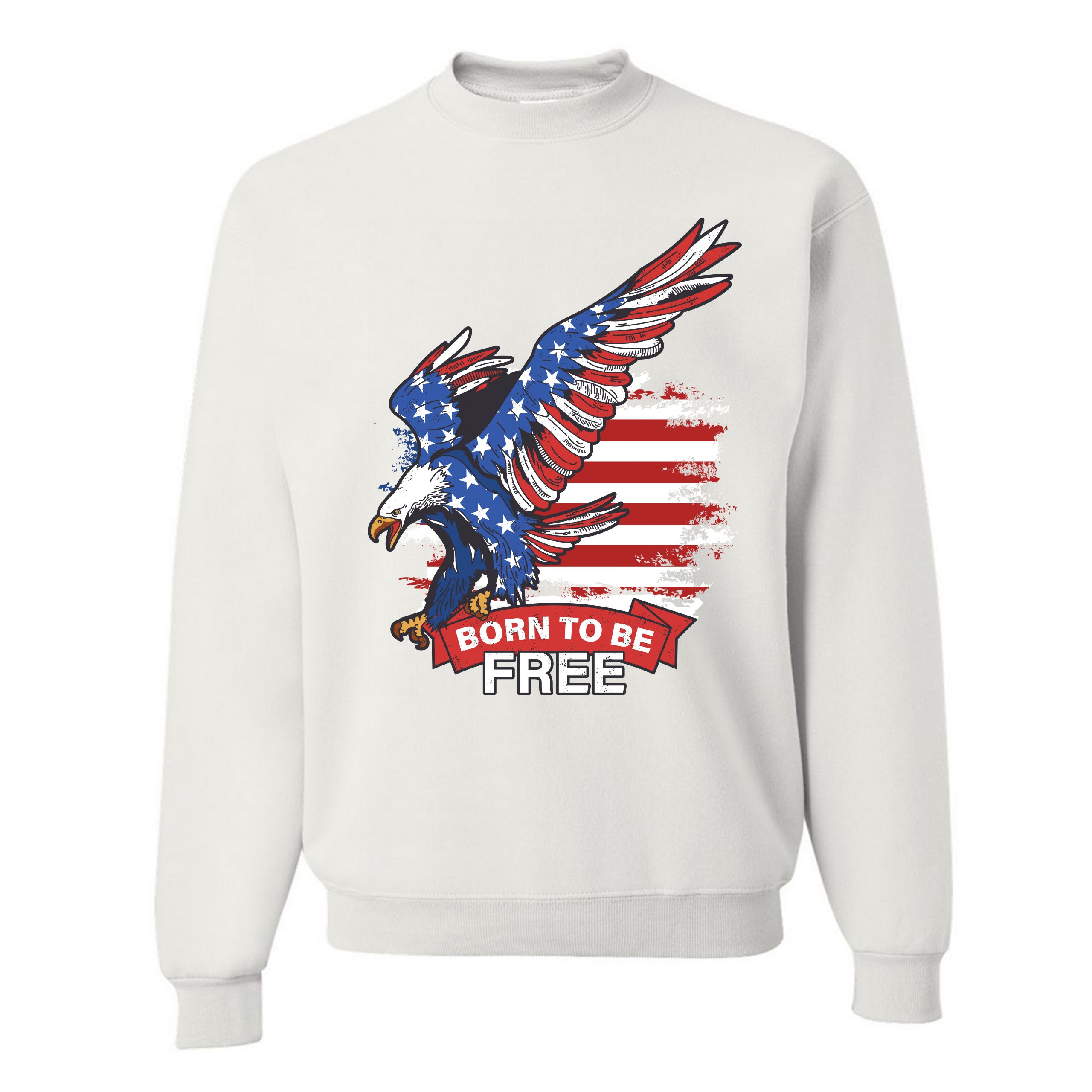 Diving Bald Eagle Sweatshirt Born to Be Free American Flag 4th of July Crewneck