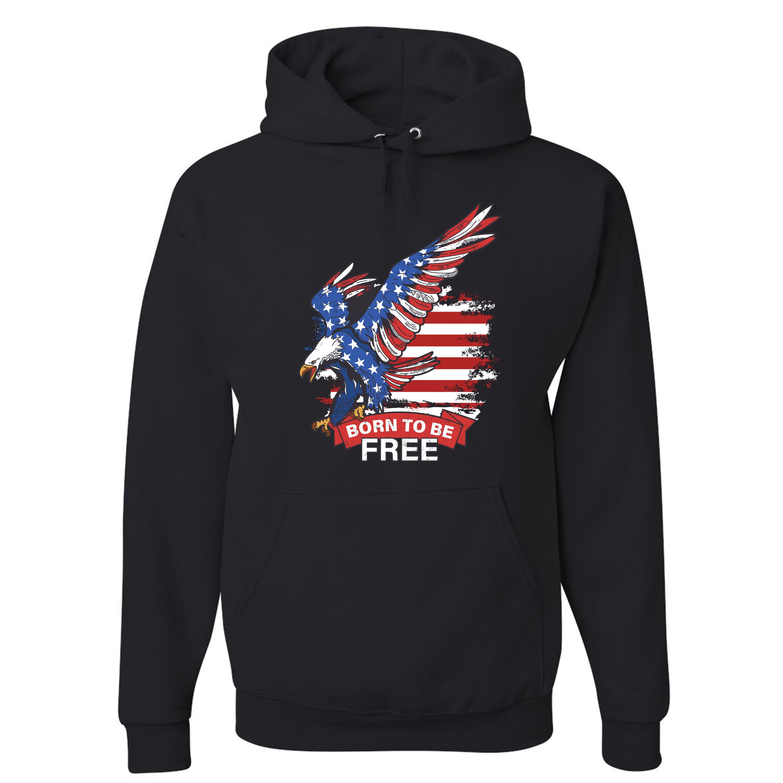 Diving Bald Eagle Sweatshirt Born to Be Free American Flag 4th of July Hoodie - Picture 3 of 36