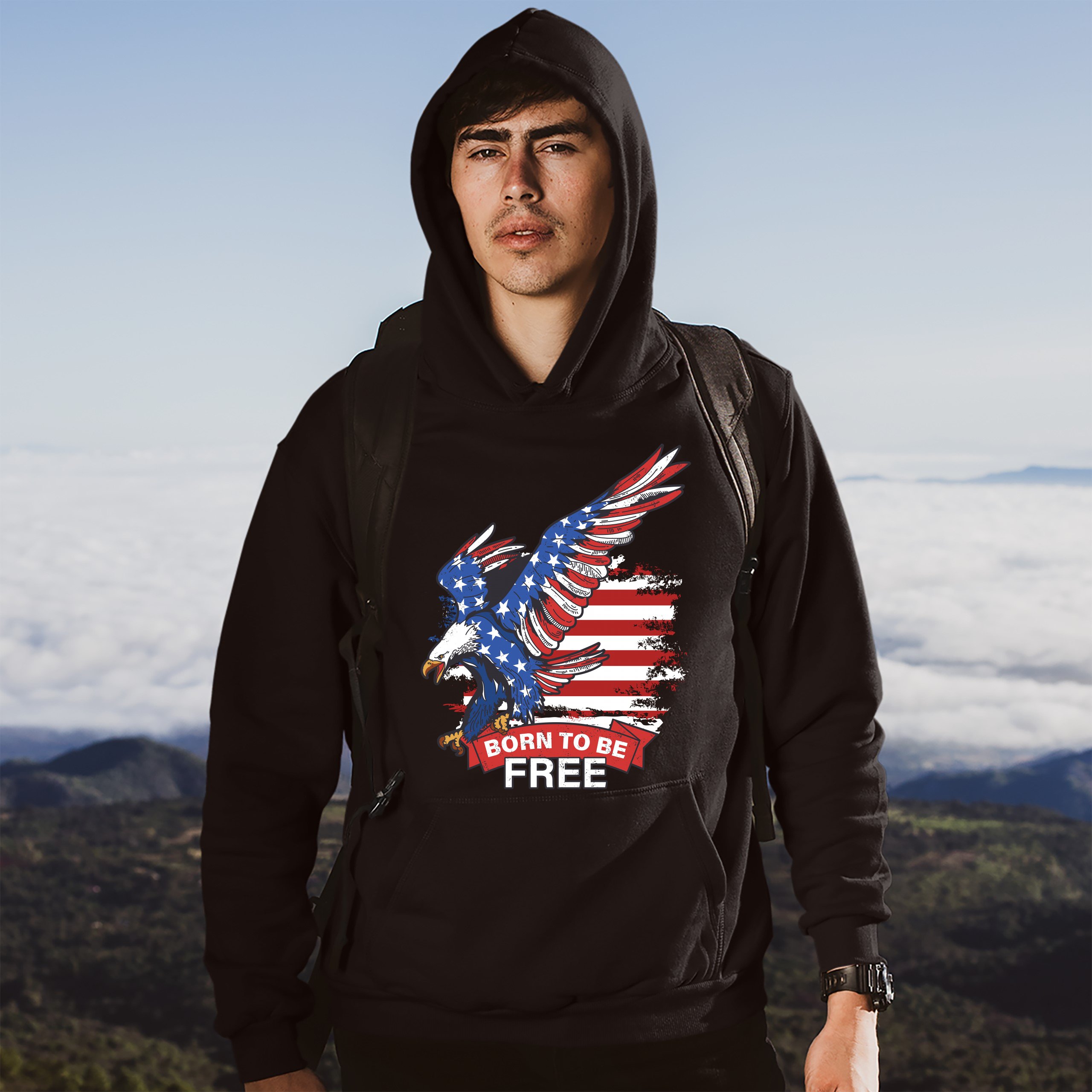Diving Bald Eagle Sweatshirt Born to Be Free American Flag 4th of July Hoodie - Picture 5 of 36