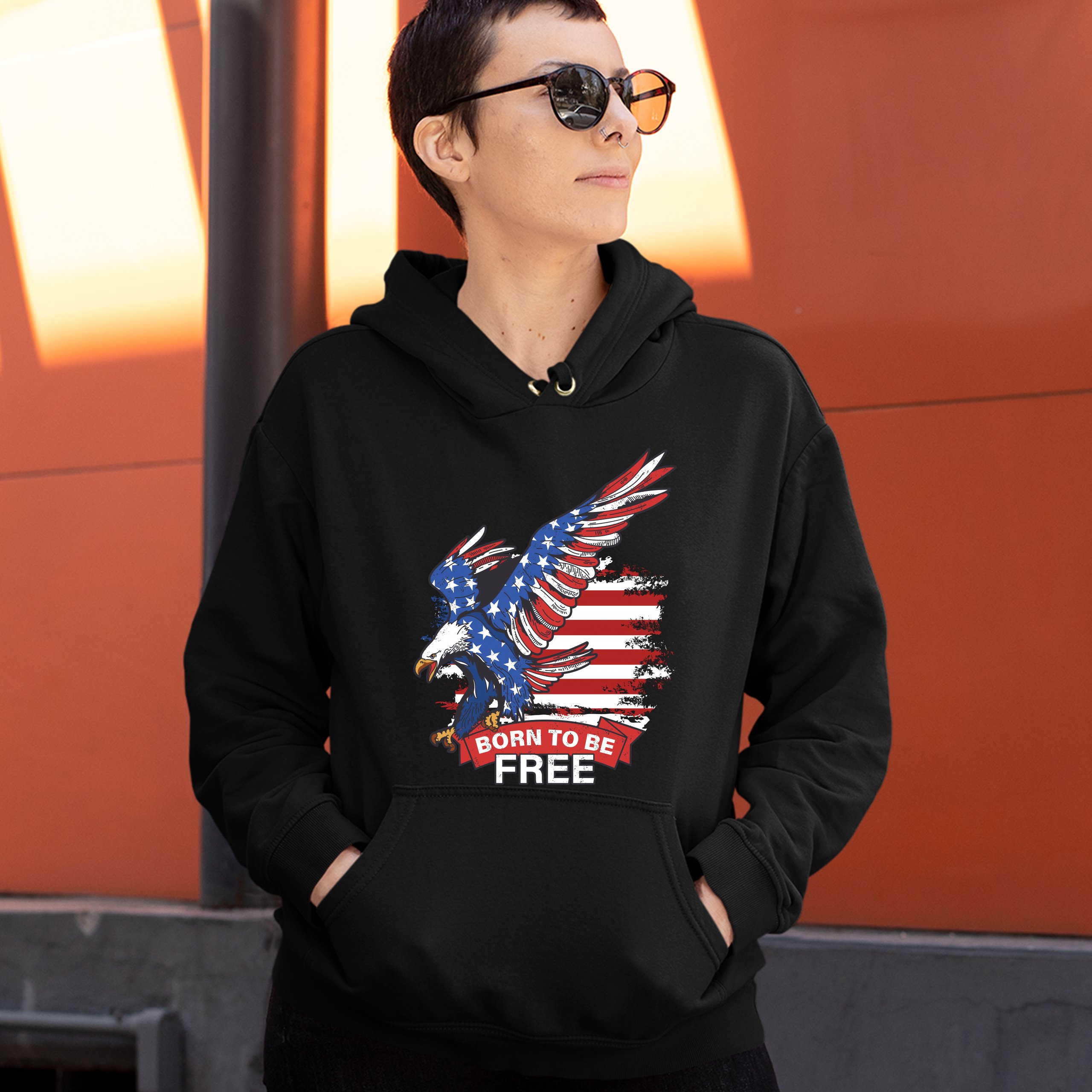 Diving Bald Eagle Sweatshirt Born to Be Free American Flag 4th of July Hoodie - Picture 6 of 36