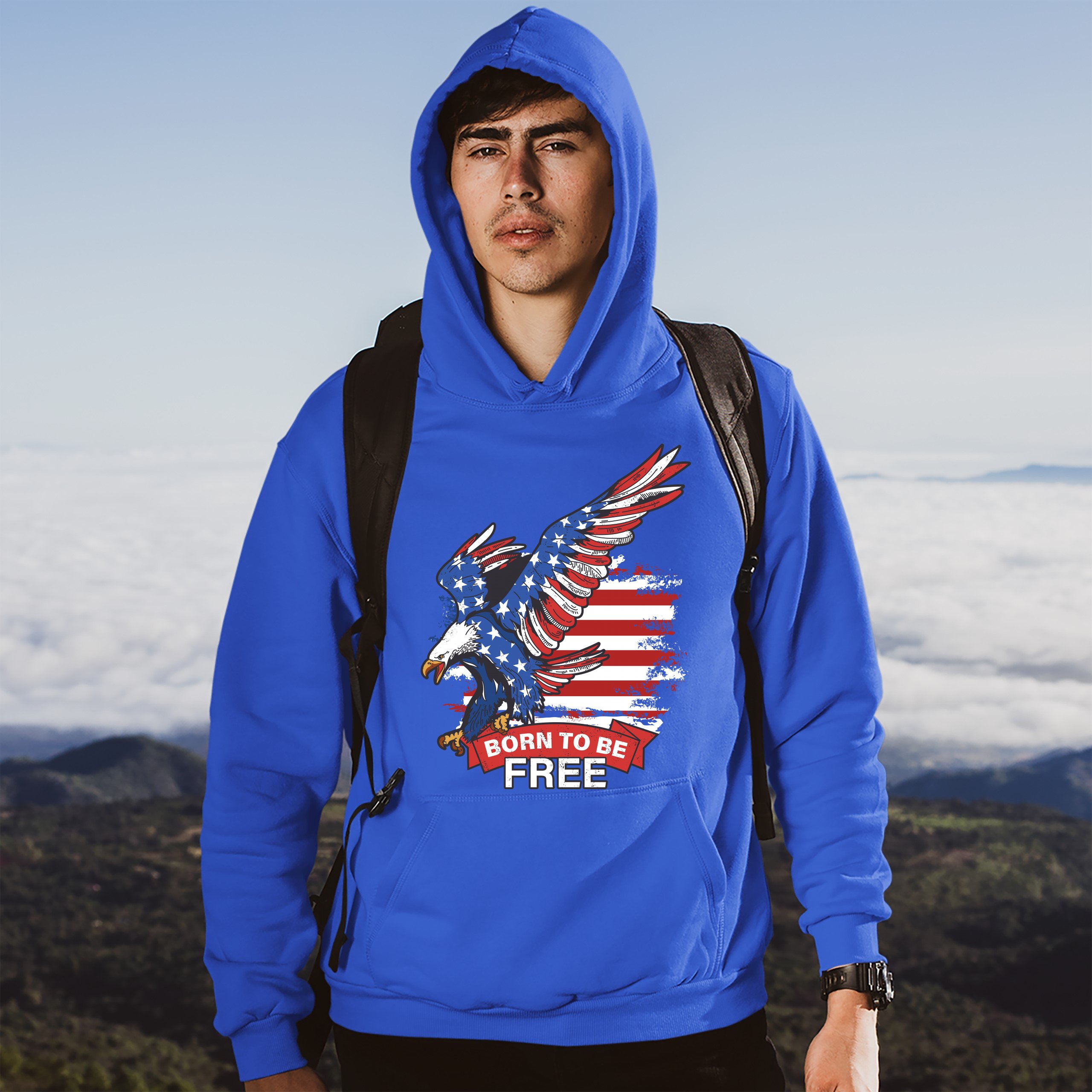 Diving Bald Eagle Sweatshirt Born to Be Free American Flag 4th of July Hoodie - Picture 30 of 36